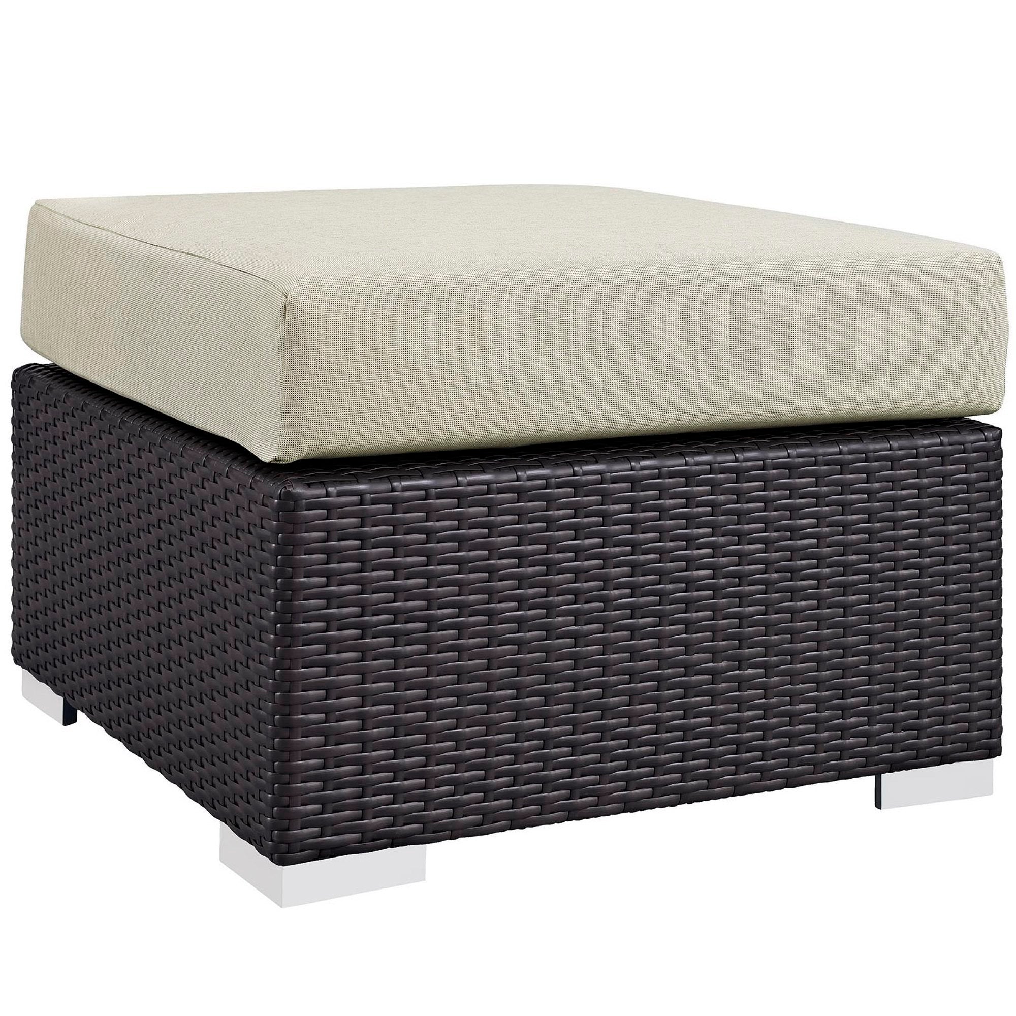 Convene Outdoor Patio Fabric Square Ottoman - Espresso Beige