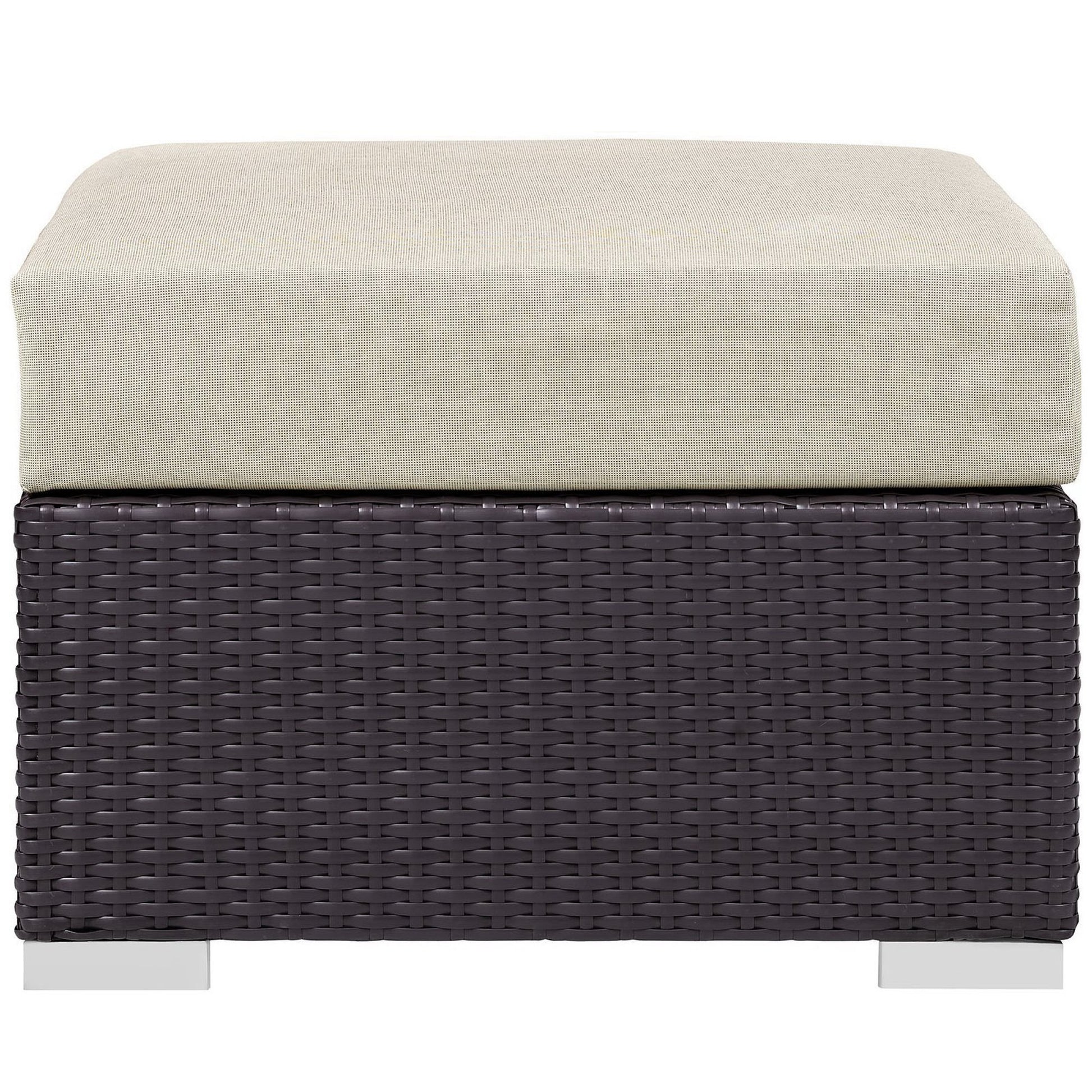 Convene Outdoor Patio Fabric Square Ottoman - Espresso Mocha