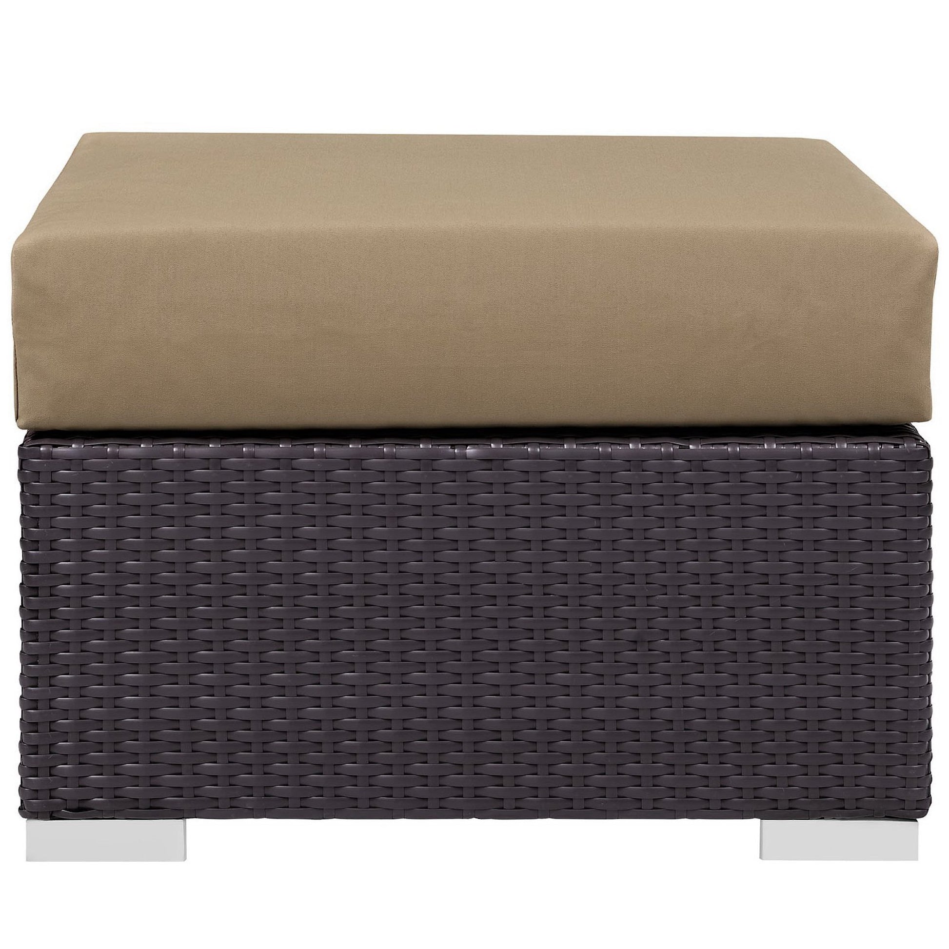 Convene Outdoor Patio Fabric Square Ottoman - Espresso White