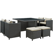 Sojourn 9 Piece Outdoor Patio Sunbrella® Dining Set - Antique Canvas Beige