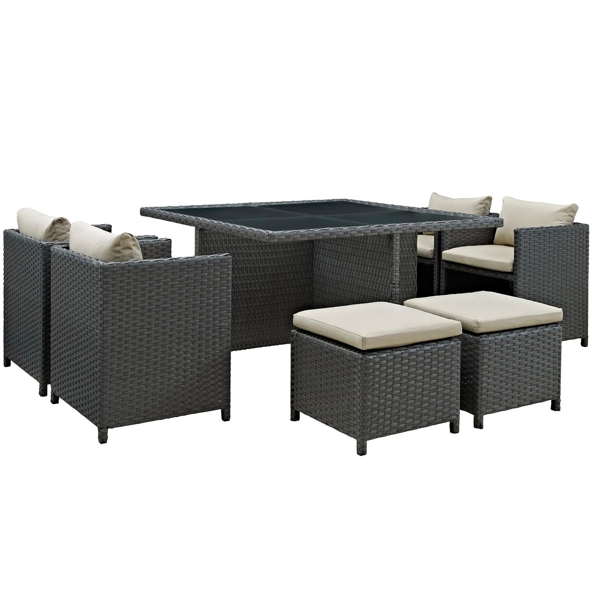 Sojourn 9 Piece Outdoor Patio Sunbrella® Dining Set - Antique Canvas Beige