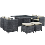 Summon 9 Piece Outdoor Patio Sunbrella® Dining Set - Antique Canvas Beige