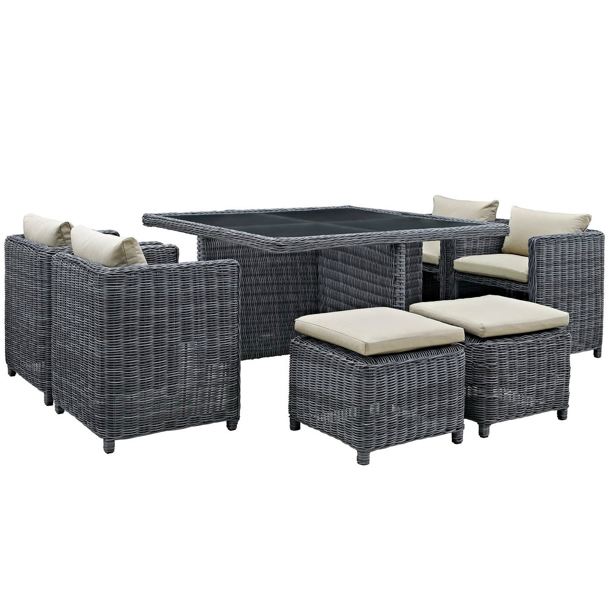 Summon 9 Piece Outdoor Patio Sunbrella® Dining Set - Antique Canvas Beige