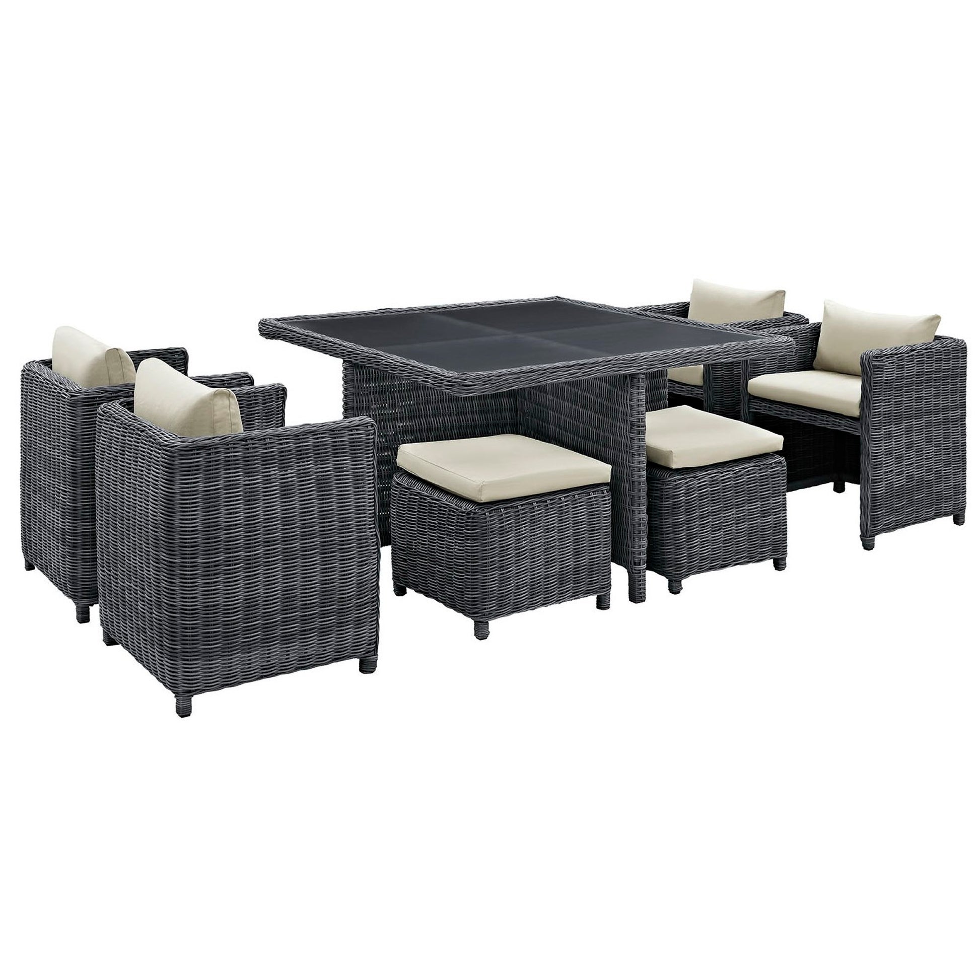 Summon 9 Piece Outdoor Patio Sunbrella® Dining Set - Canvas Gray