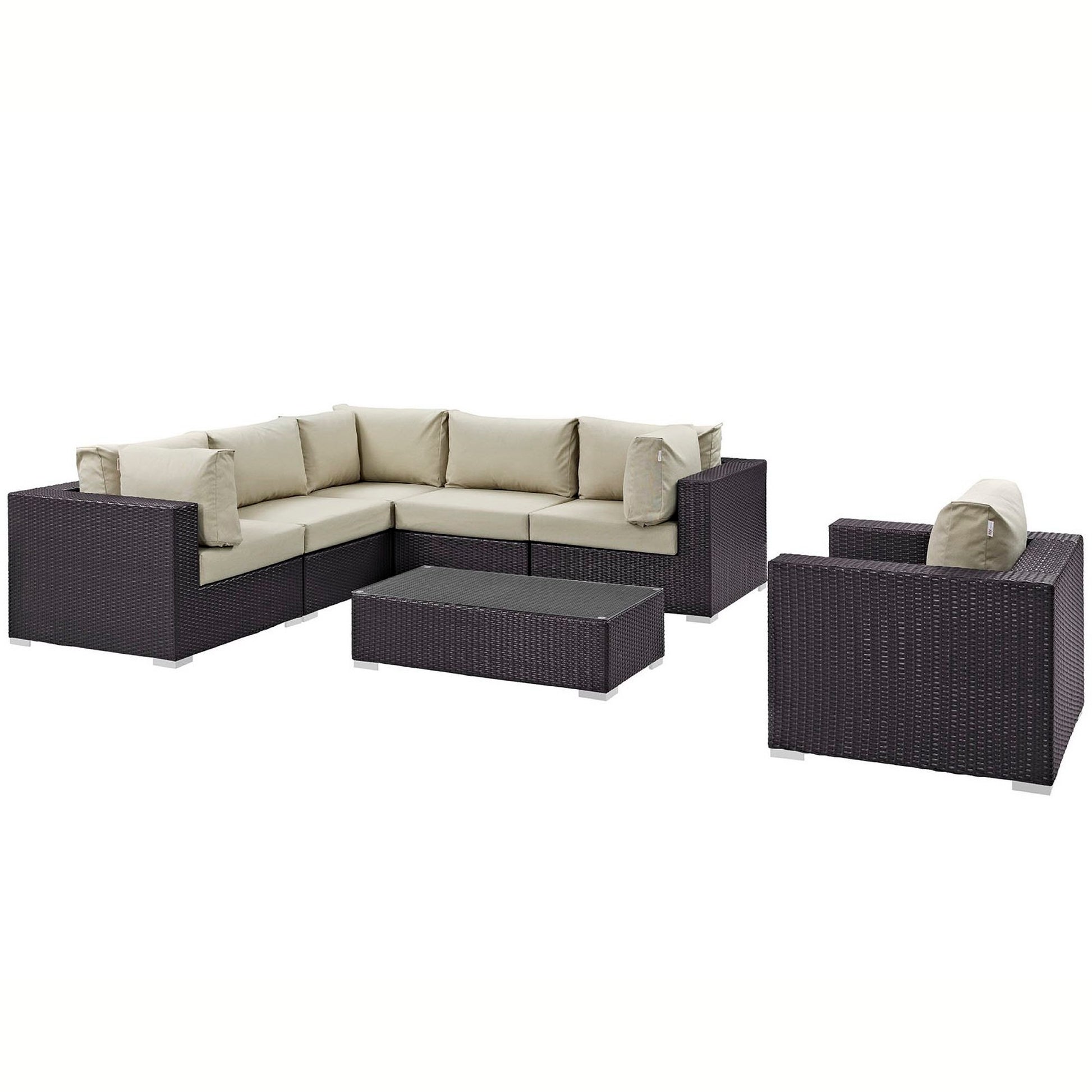 Convene 7 Piece Outdoor Patio Sectional Set - Espresso Mocha