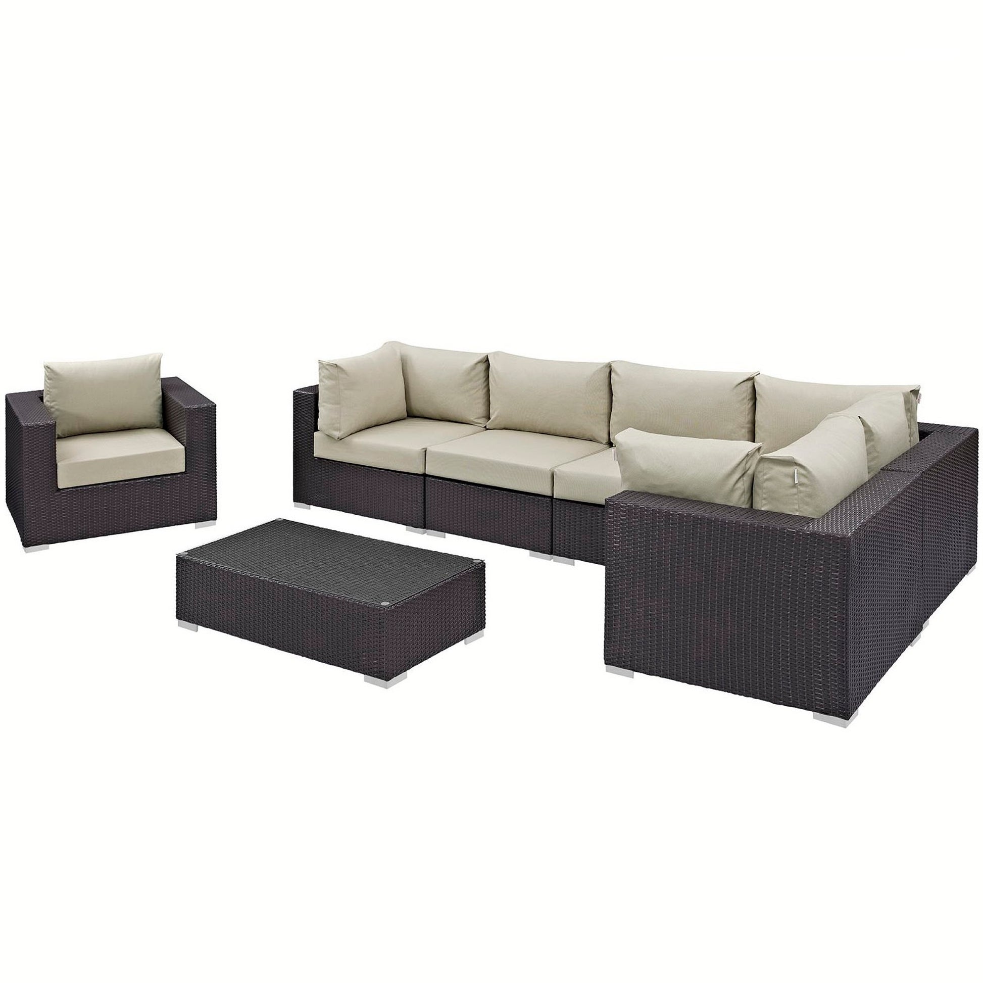 Convene 7 Piece Outdoor Patio Sectional Set - Espresso White