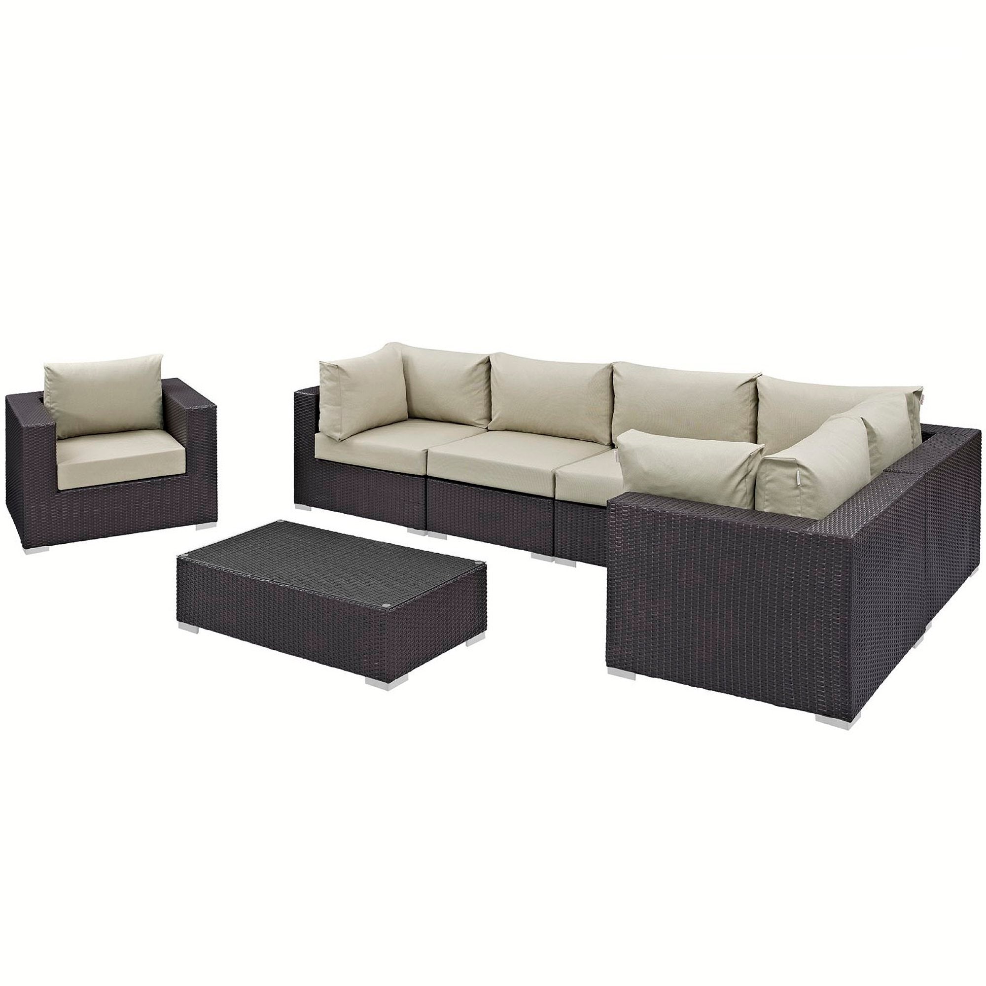 Convene 7 Piece Outdoor Patio Sectional Set - Espresso White