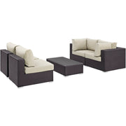 Convene 5 Piece Outdoor Patio Sectional Set - Espresso Beige