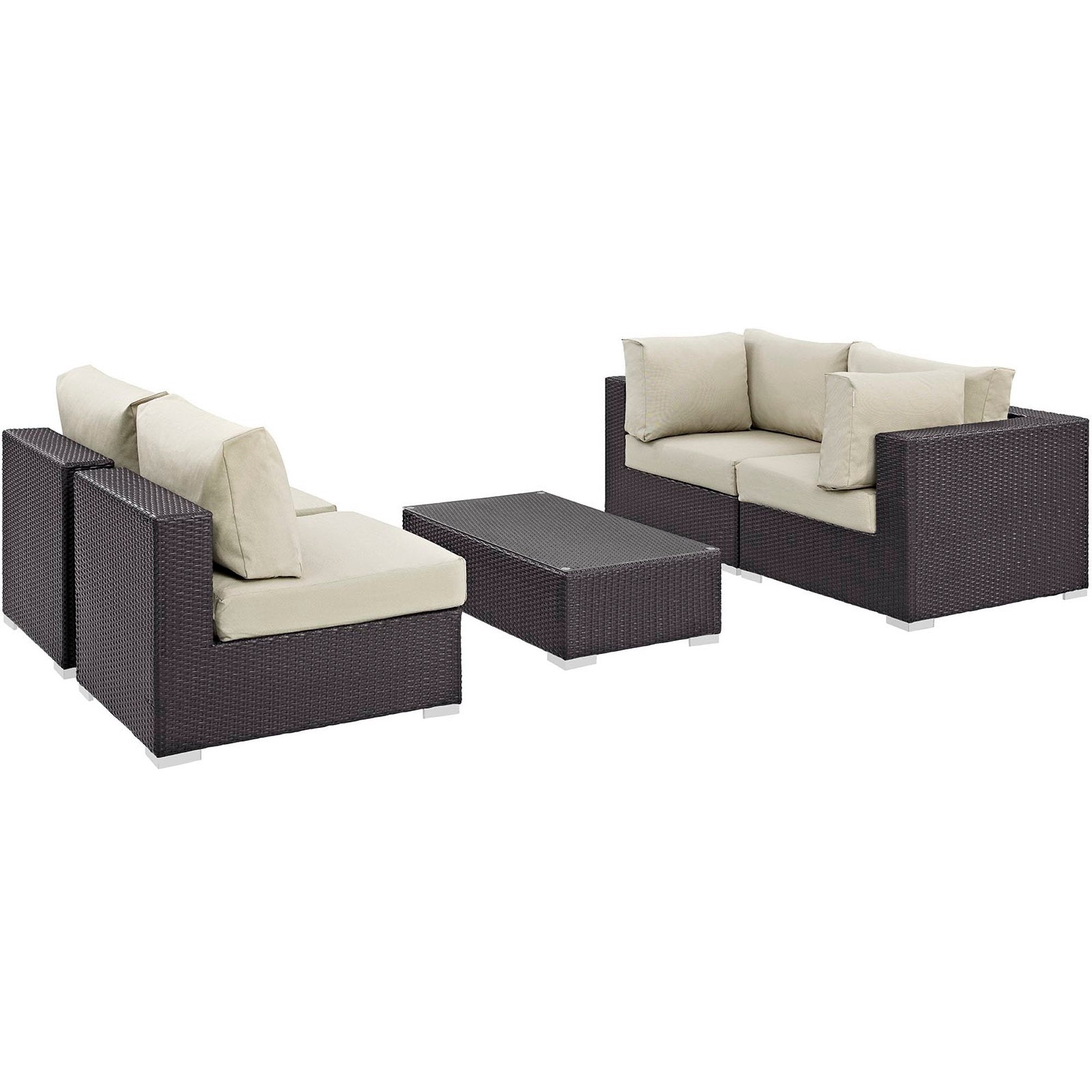 Convene 5 Piece Outdoor Patio Sectional Set - Espresso Beige