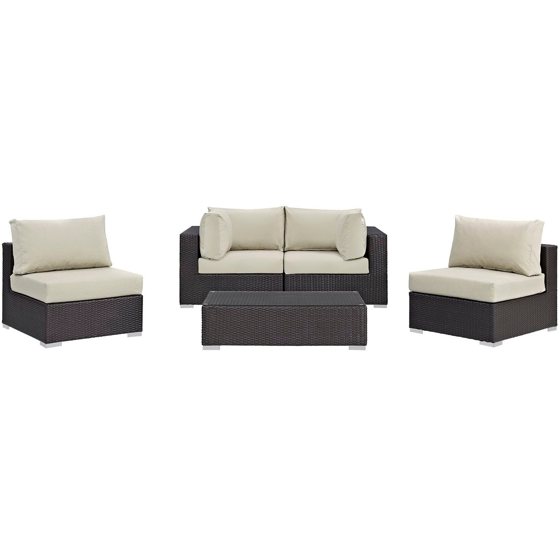 Convene 5 Piece Outdoor Patio Sectional Set - Espresso Mocha