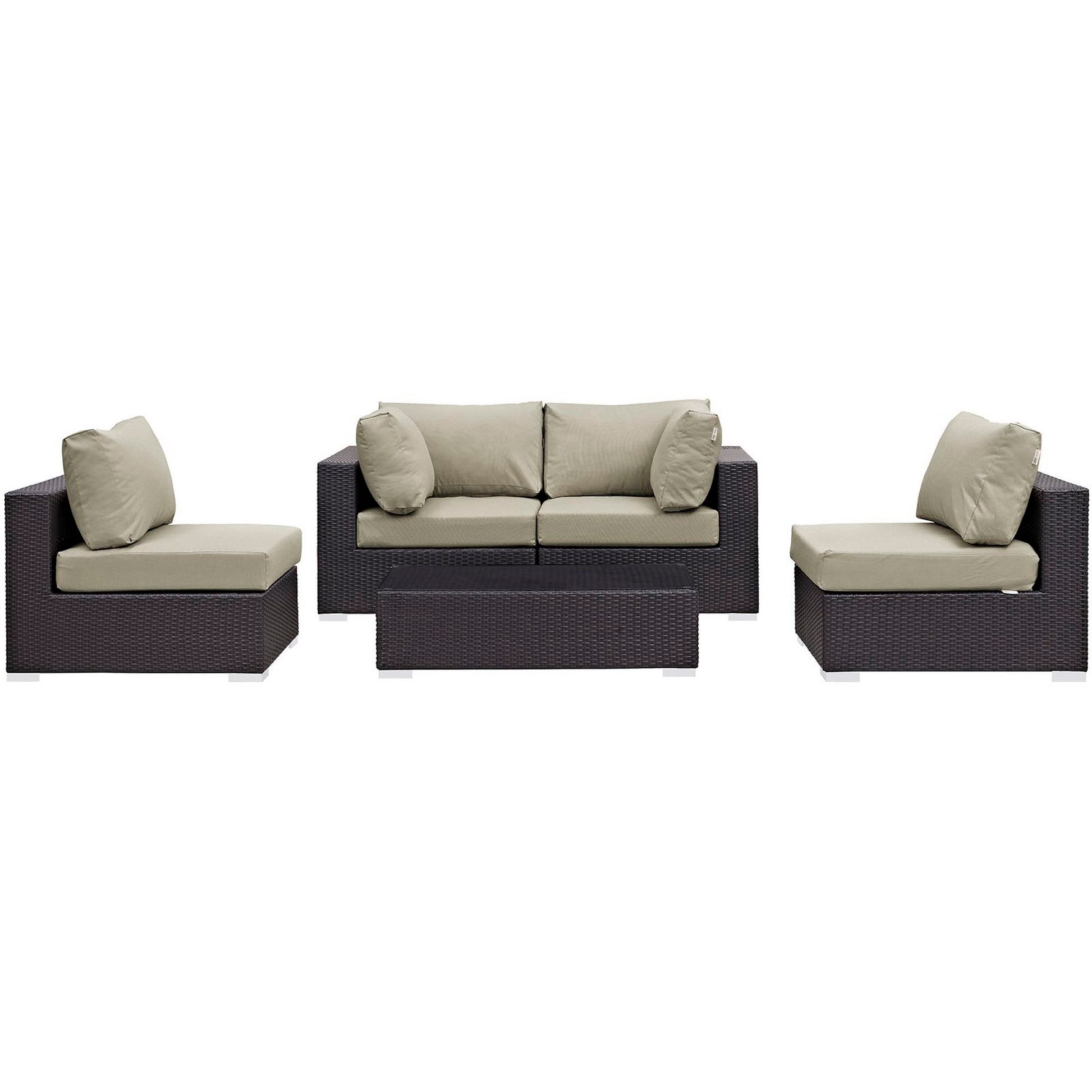 Convene 5 Piece Outdoor Patio Sectional Set - Espresso Orange