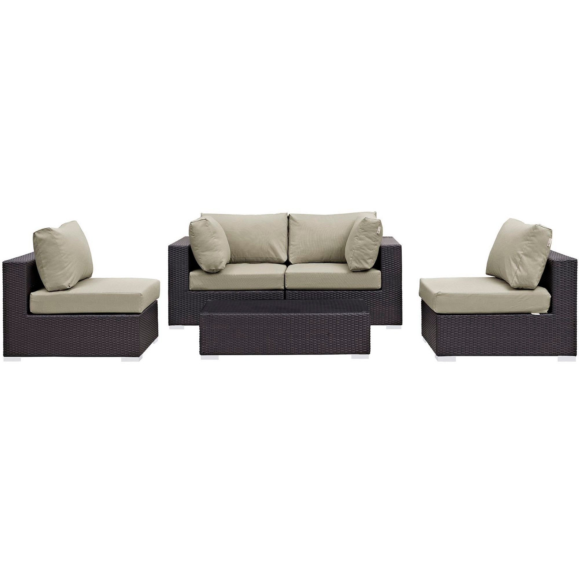 Convene 5 Piece Outdoor Patio Sectional Set - Espresso Orange
