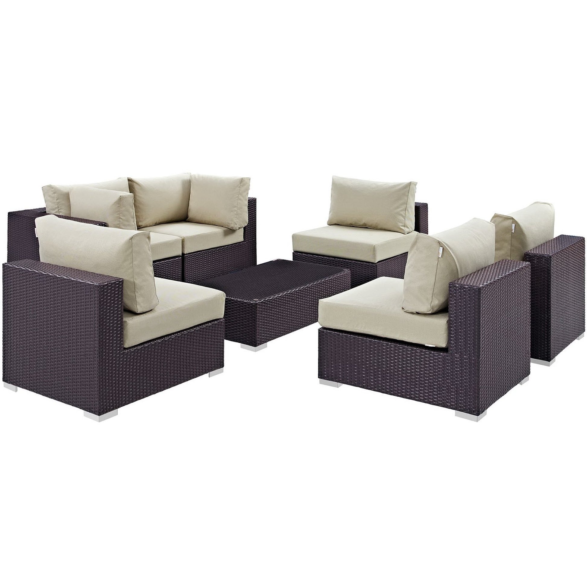 Convene 7 Piece Outdoor Patio Sectional Set - Espresso Beige