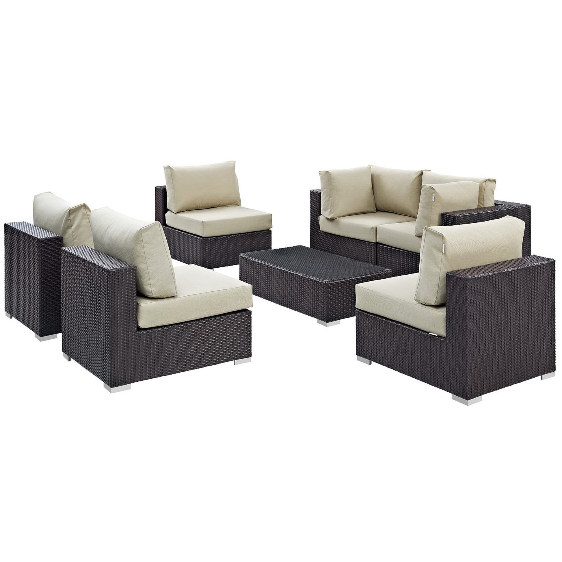 Convene 7 Piece Outdoor Patio Sectional Set - Espresso Mocha