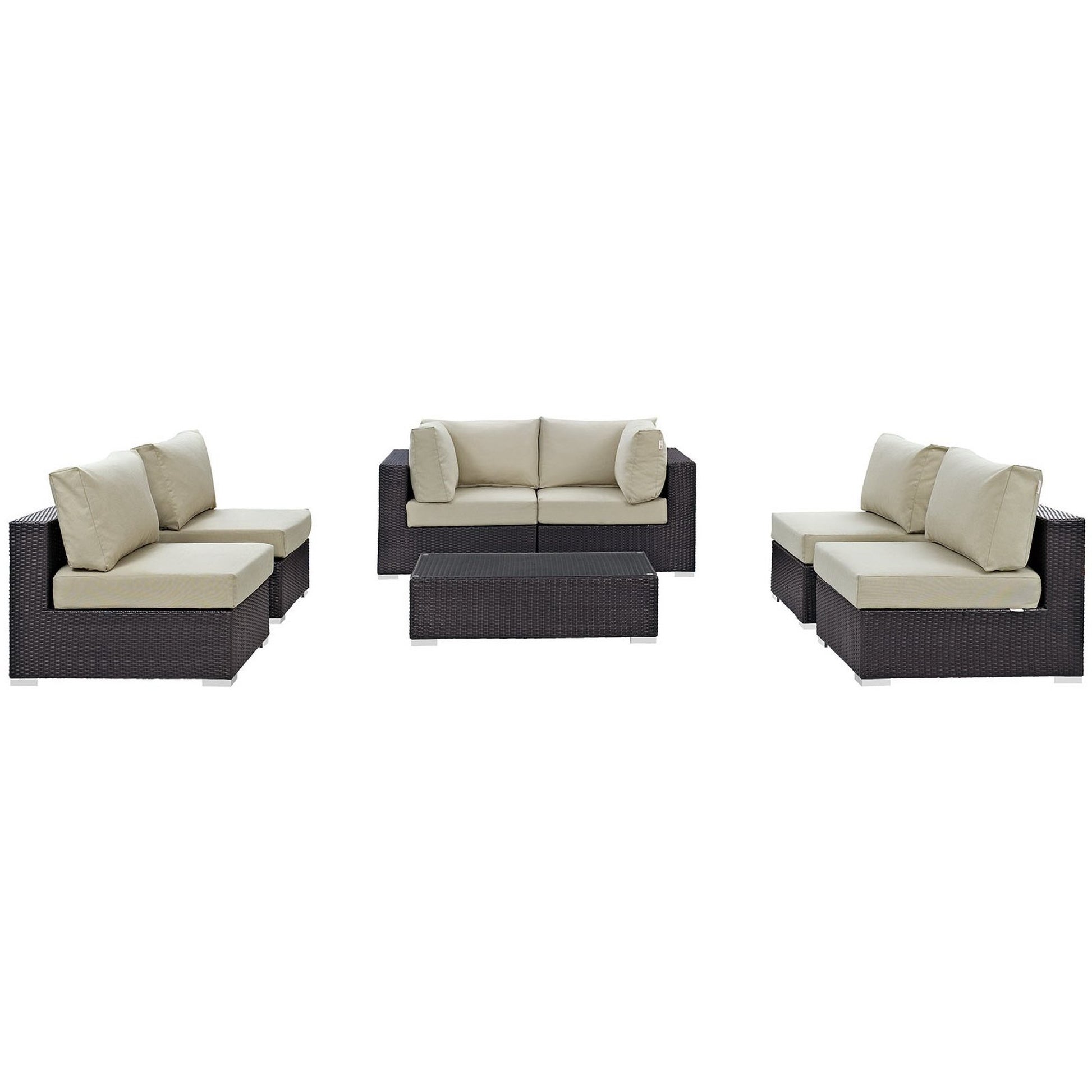 Convene 7 Piece Outdoor Patio Sectional Set - Espresso Orange