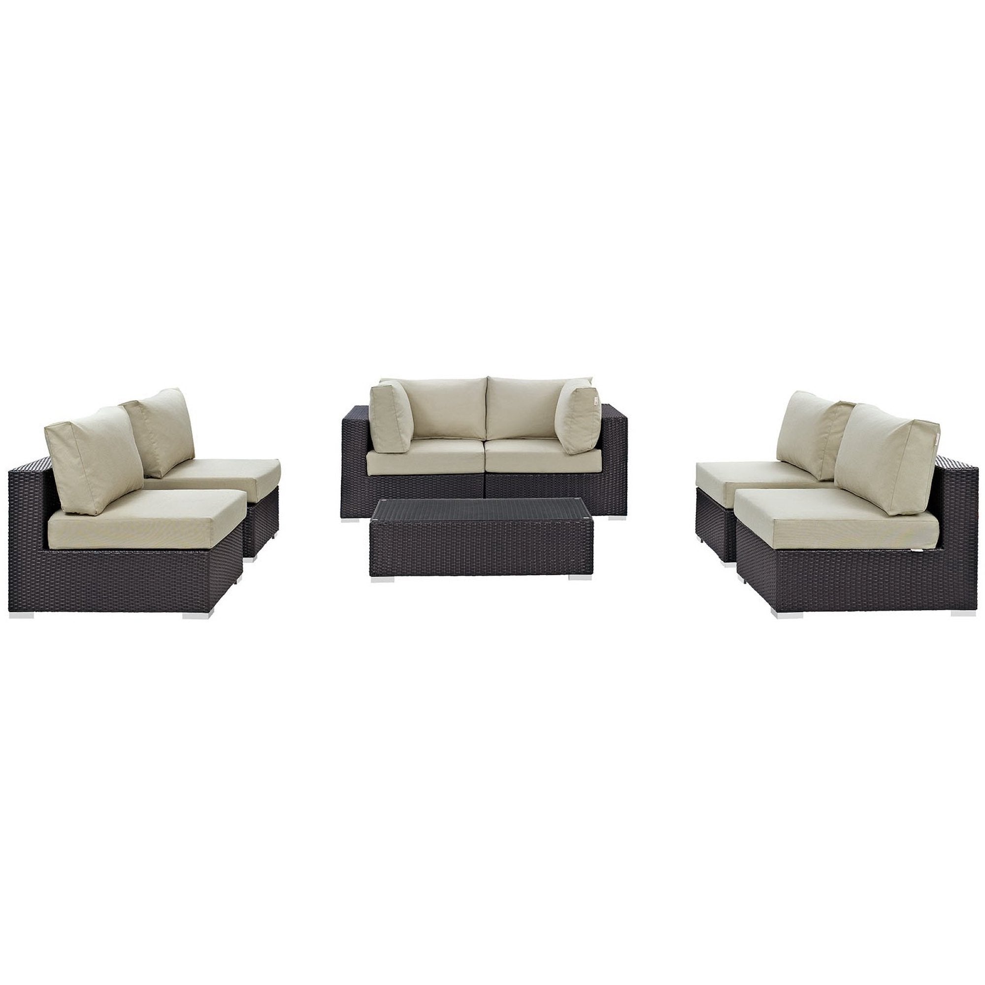 Convene 7 Piece Outdoor Patio Sectional Set - Espresso Orange