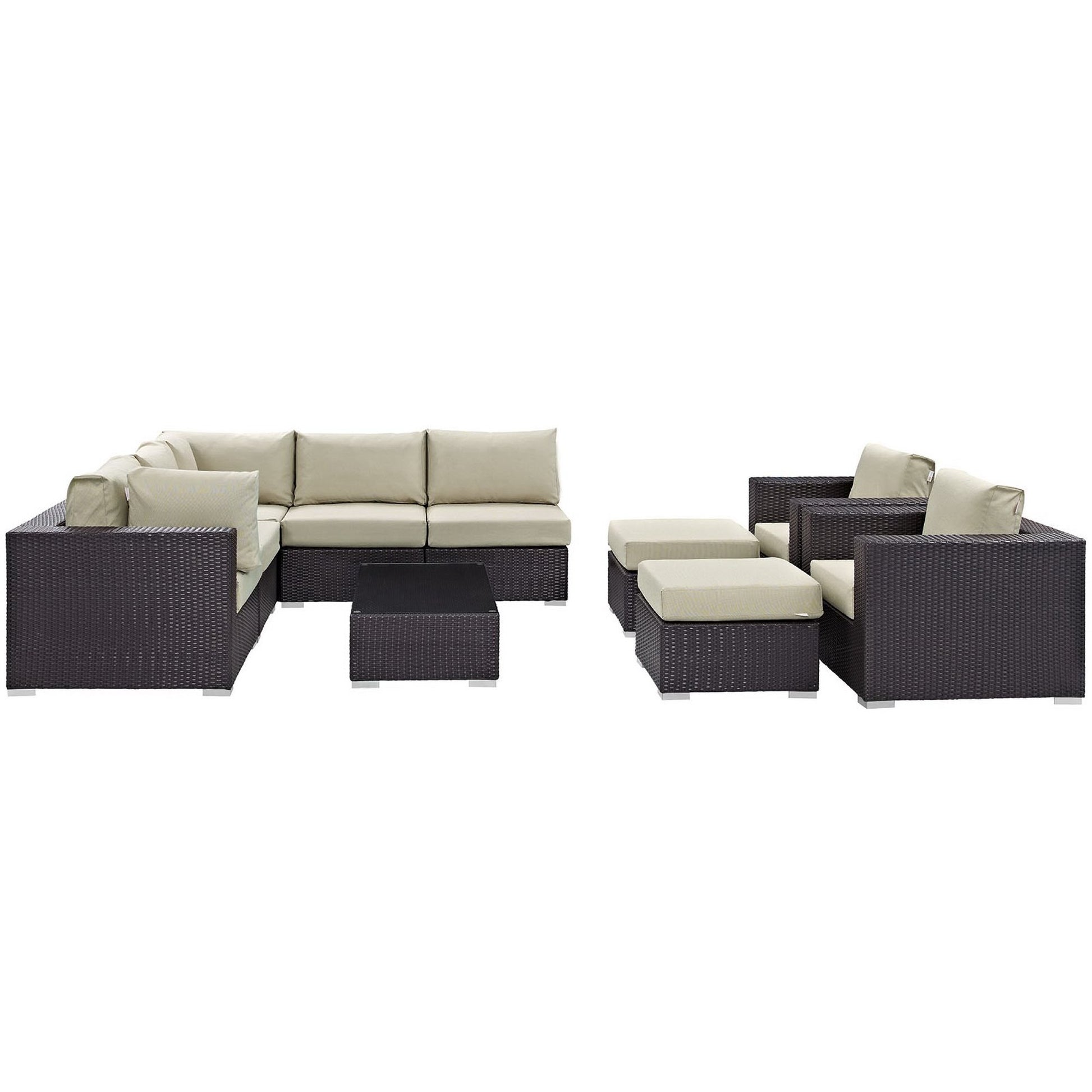 Convene 10 Piece Outdoor Patio Sectional Set - Espresso Mocha