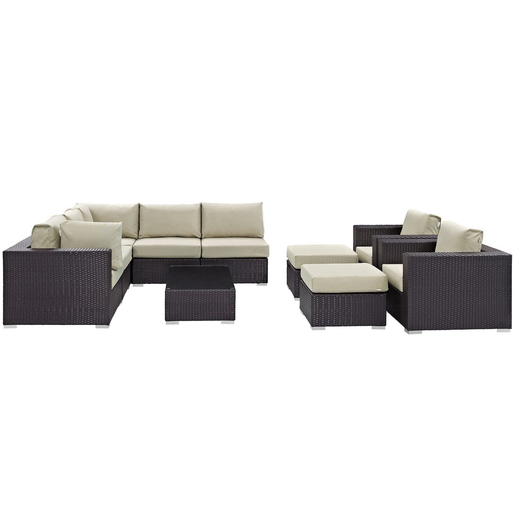 Convene 10 Piece Outdoor Patio Sectional Set - Espresso Mocha