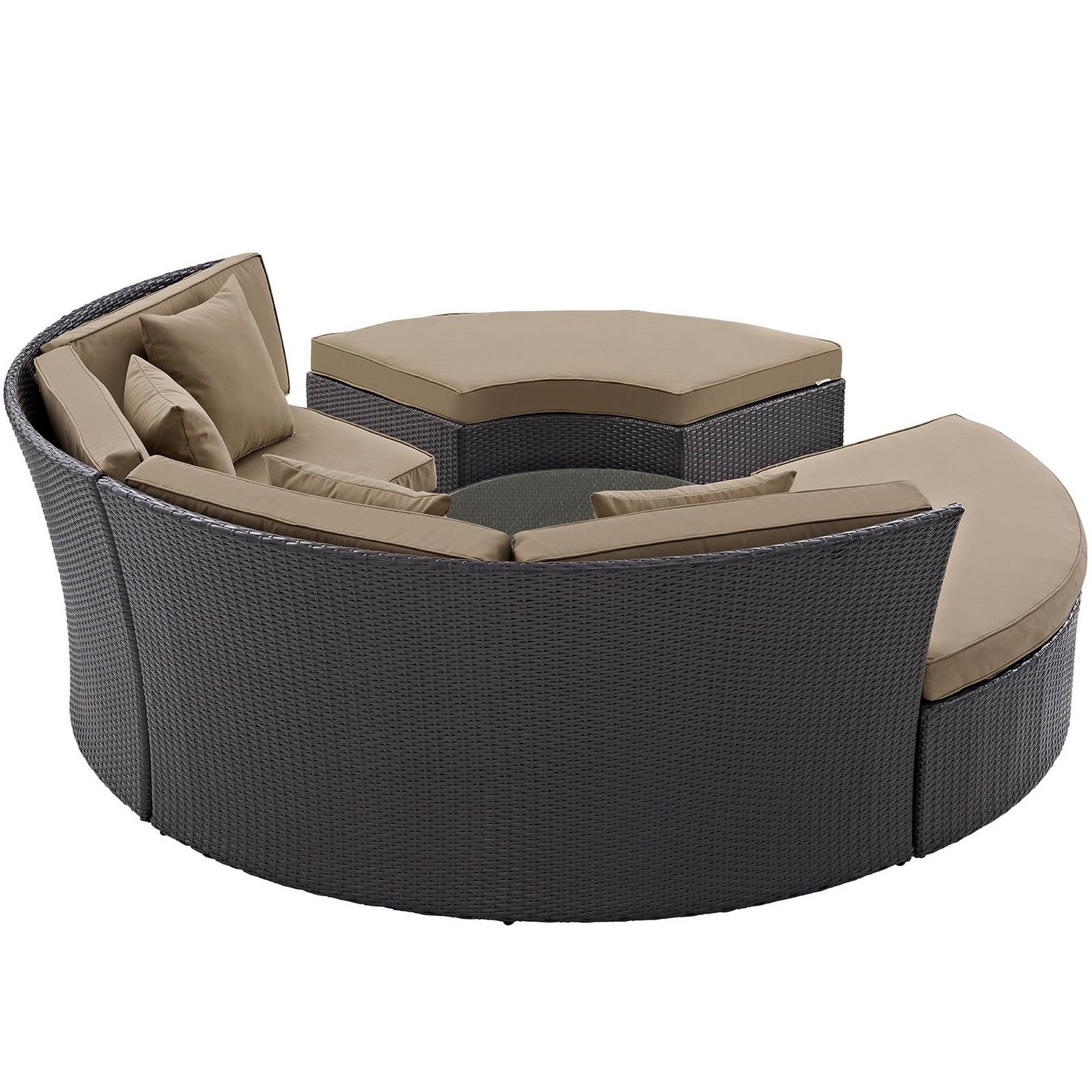 Convene Circular Outdoor Patio Daybed Set - Espresso White