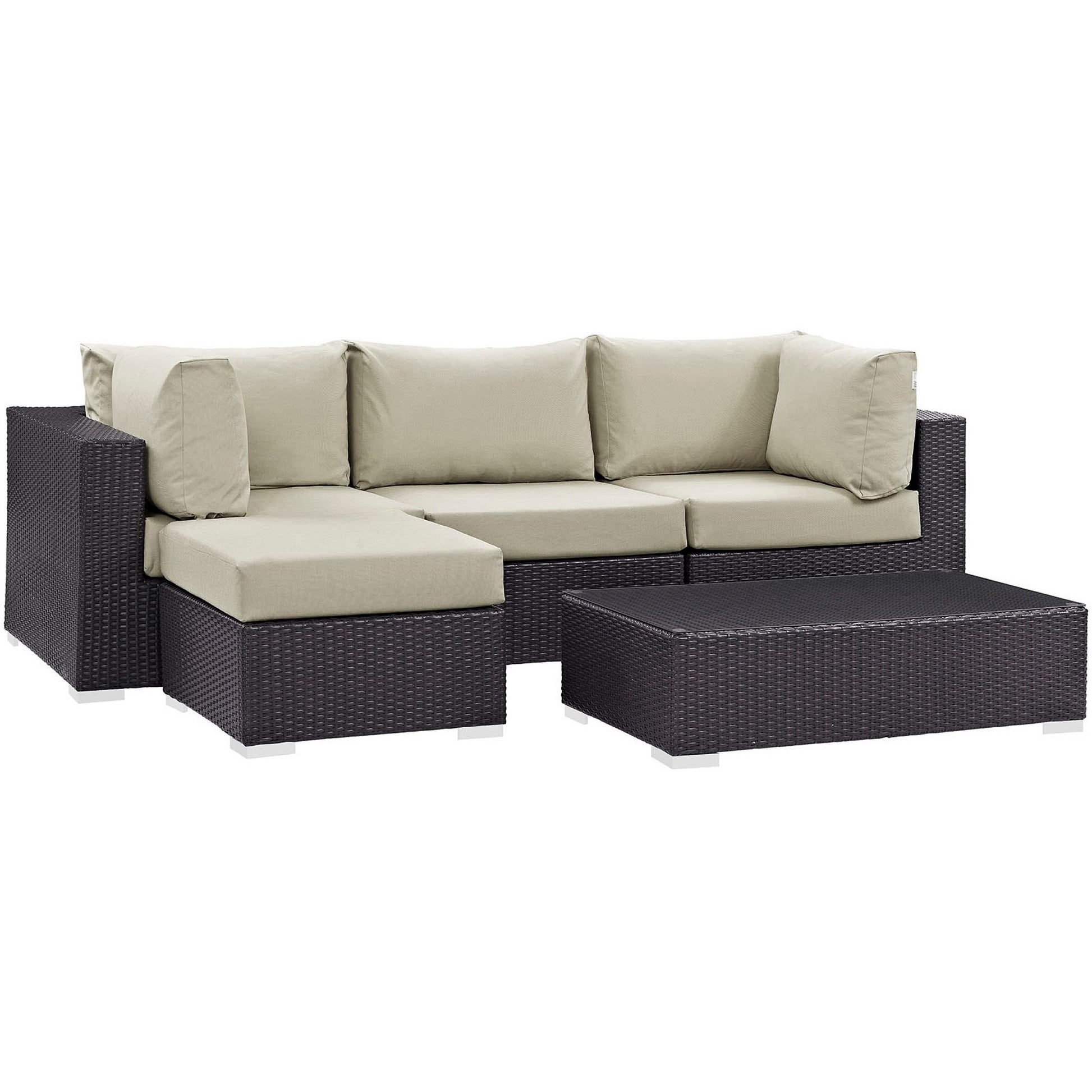 Convene 5 Piece Outdoor Patio Sectional Set - Espresso Mocha