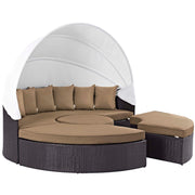 Convene Wicker Rattan Outdoor Patio Canopy Sectional Daybed - Espresso Mocha