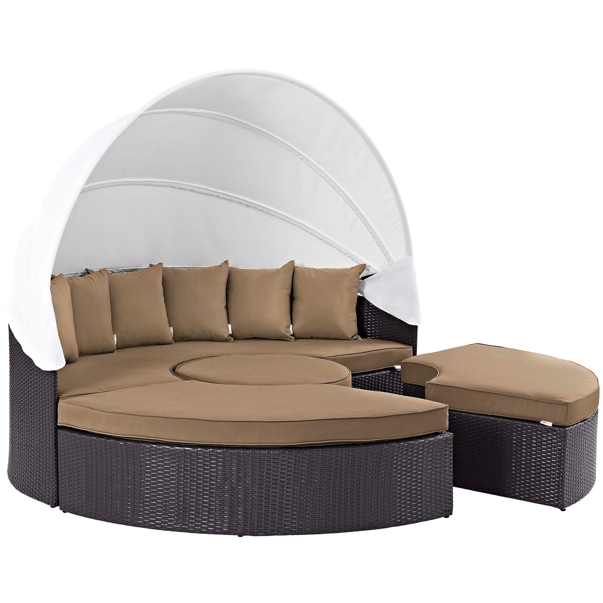 Convene Wicker Rattan Outdoor Patio Canopy Sectional Daybed - Espresso Mocha