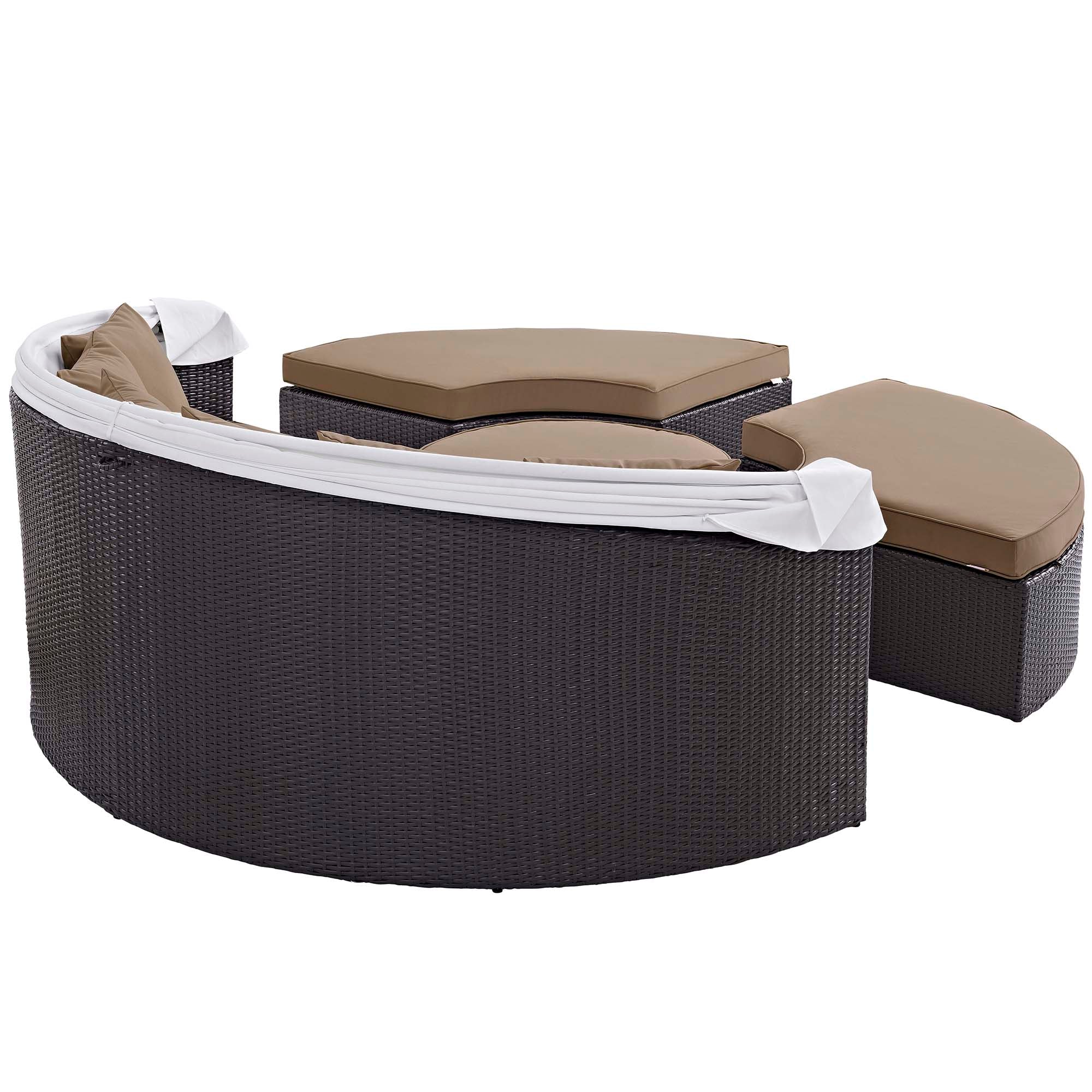 Convene Wicker Rattan Outdoor Patio Canopy Sectional Daybed - Espresso Turquoise
