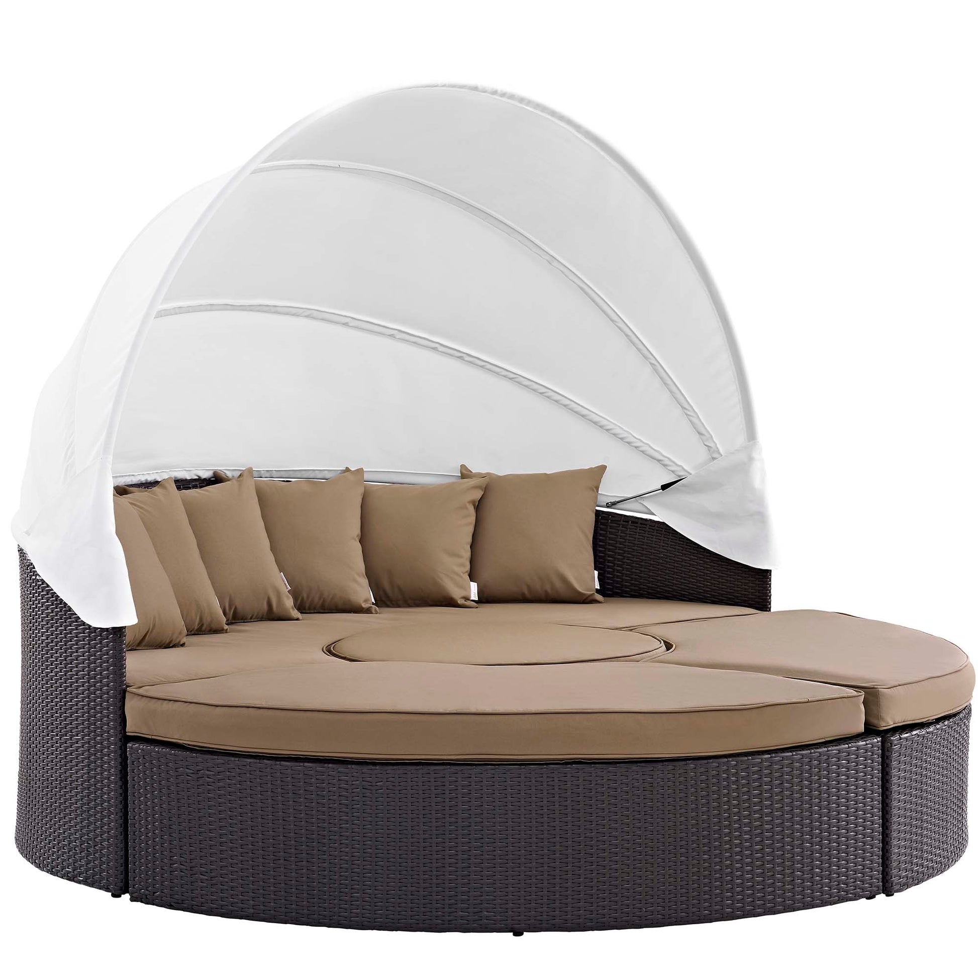 Convene Wicker Rattan Outdoor Patio Canopy Sectional Daybed - Espresso White