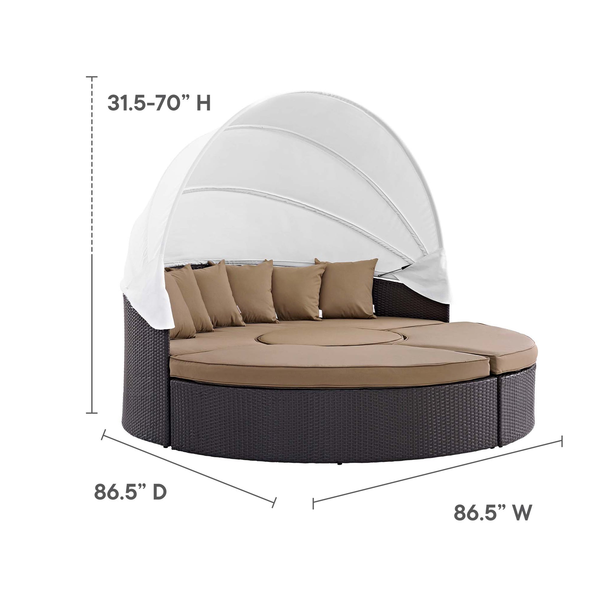 Convene Wicker Rattan Outdoor Patio Canopy Sectional Daybed - Espresso Red
