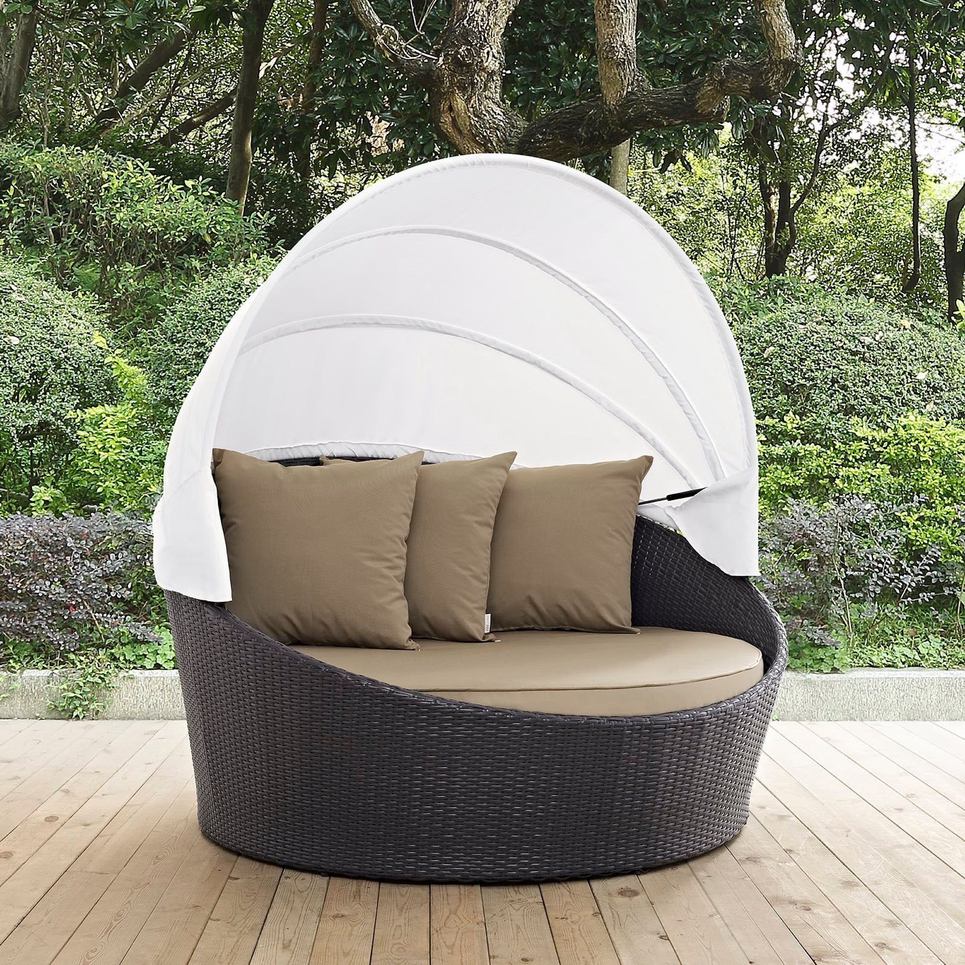 Convene Canopy Outdoor Patio Daybed - Espresso Turquoise