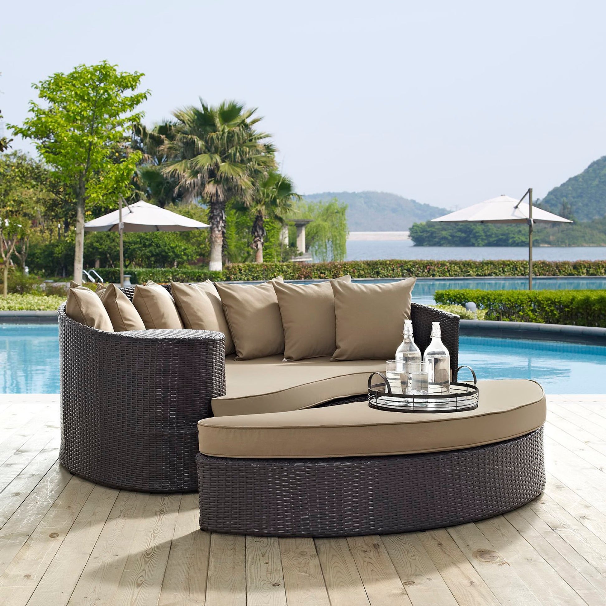 Convene Outdoor Patio Daybed - Espresso Turquoise