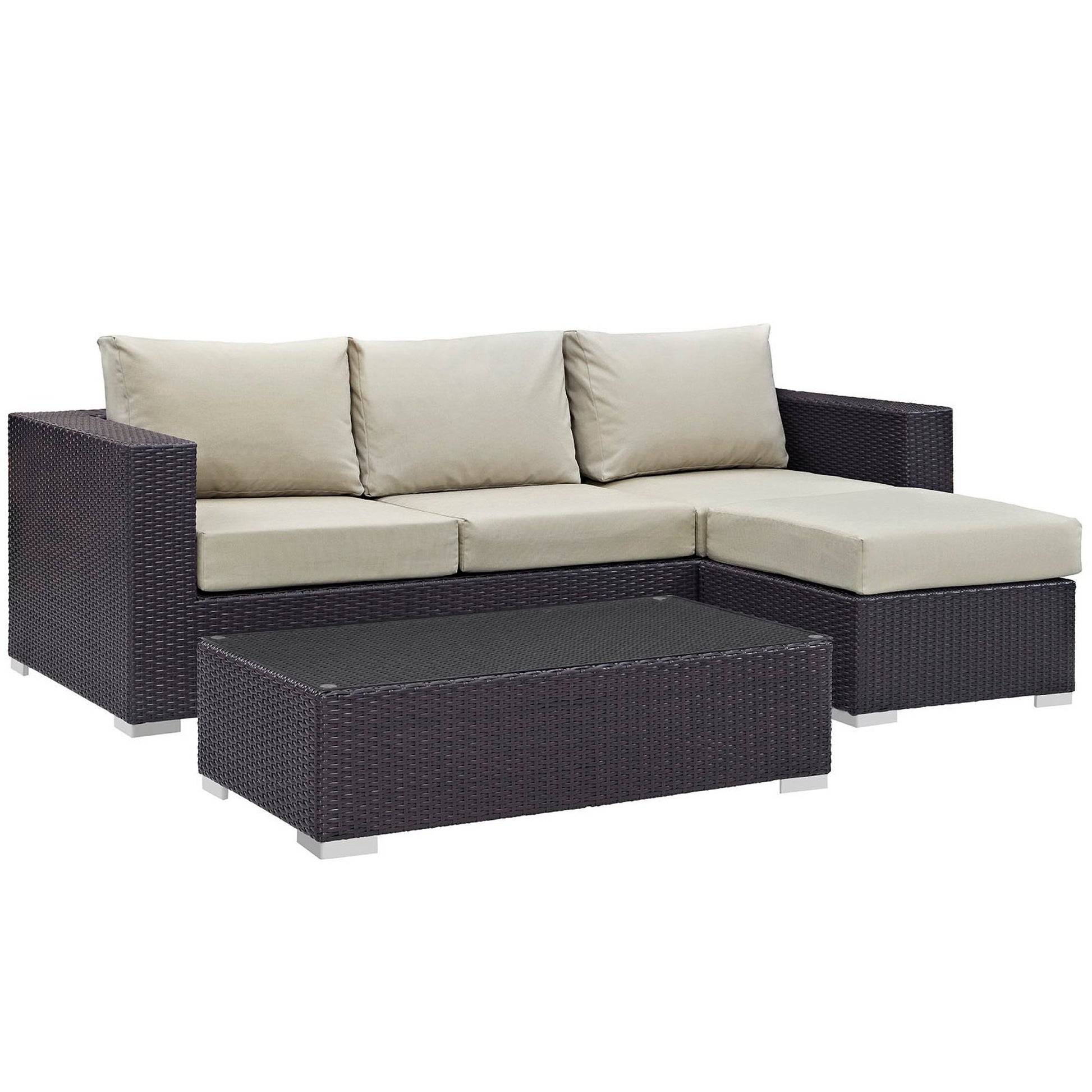 Convene 3 Piece Outdoor Patio Sofa Set - Espresso Beige