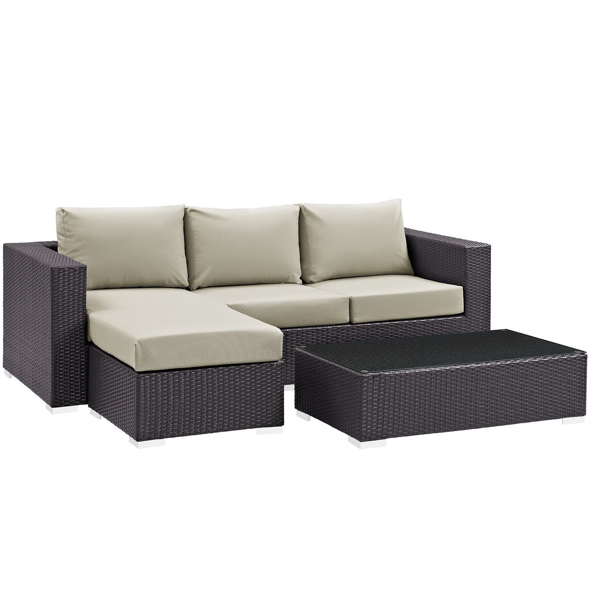 Convene 3 Piece Outdoor Patio Sofa Set - Espresso Mocha
