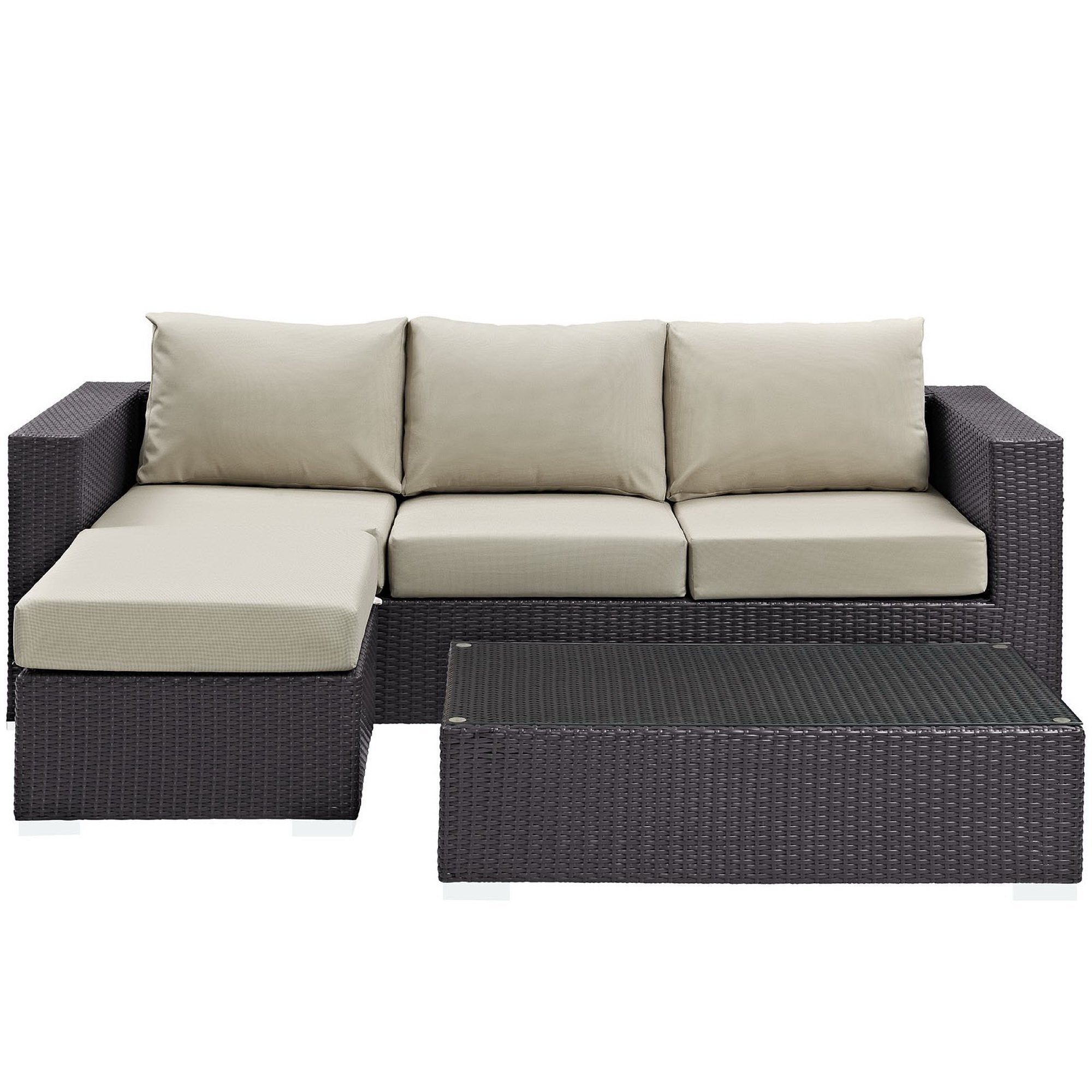 Convene 3 Piece Outdoor Patio Sofa Set - Espresso Turquoise
