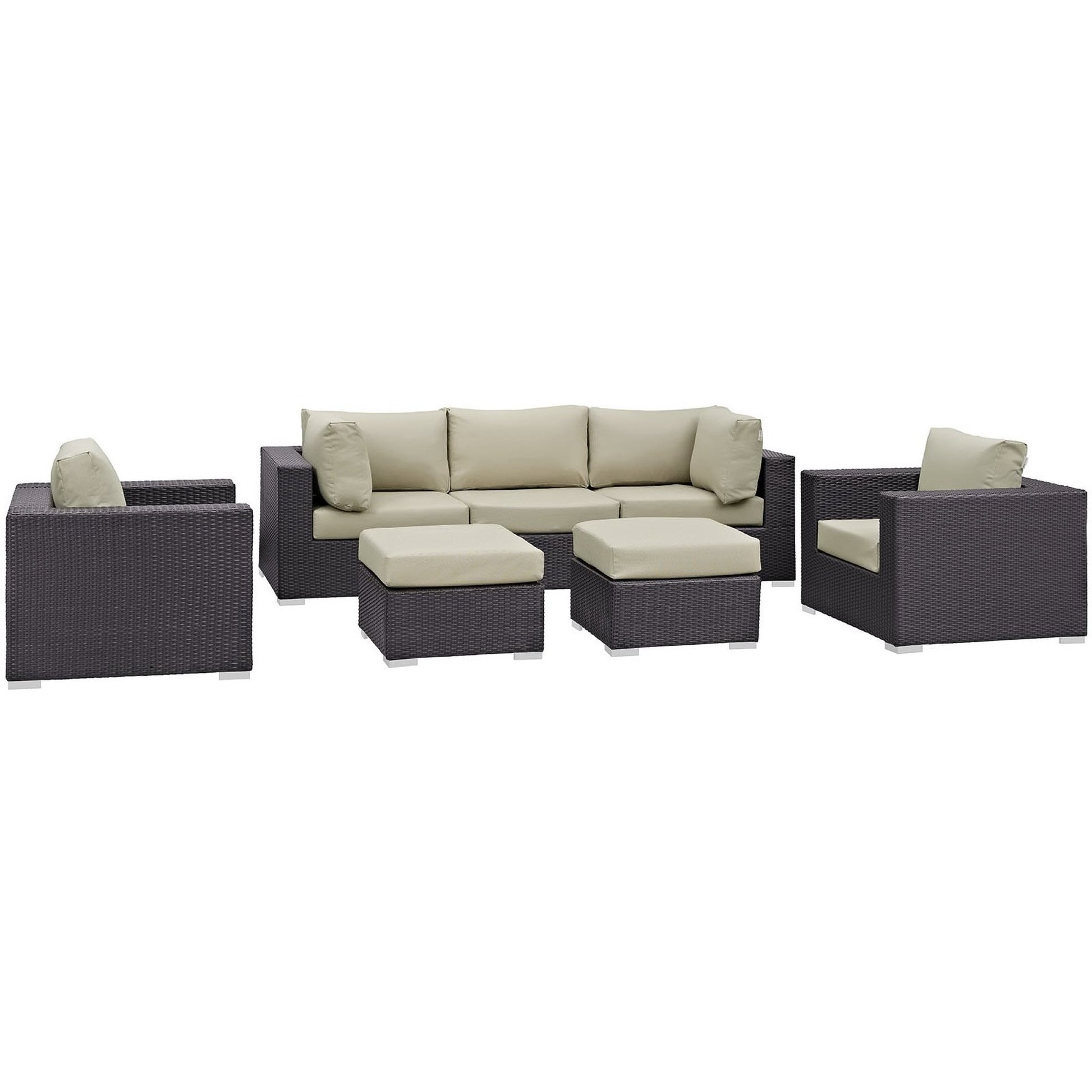 Convene 7 Piece Outdoor Patio Sectional Set - Espresso Beige