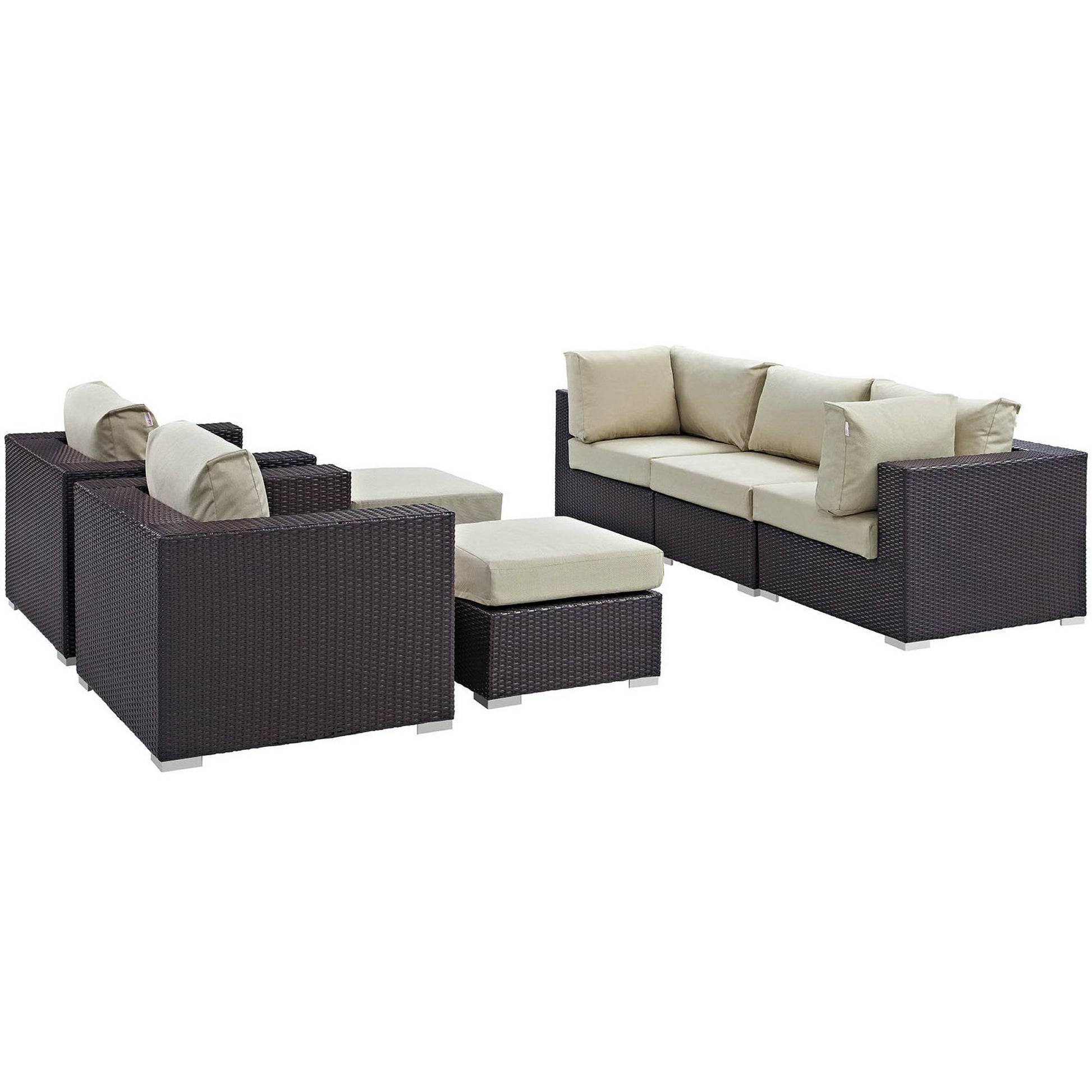 Convene 7 Piece Outdoor Patio Sectional Set - Espresso Mocha