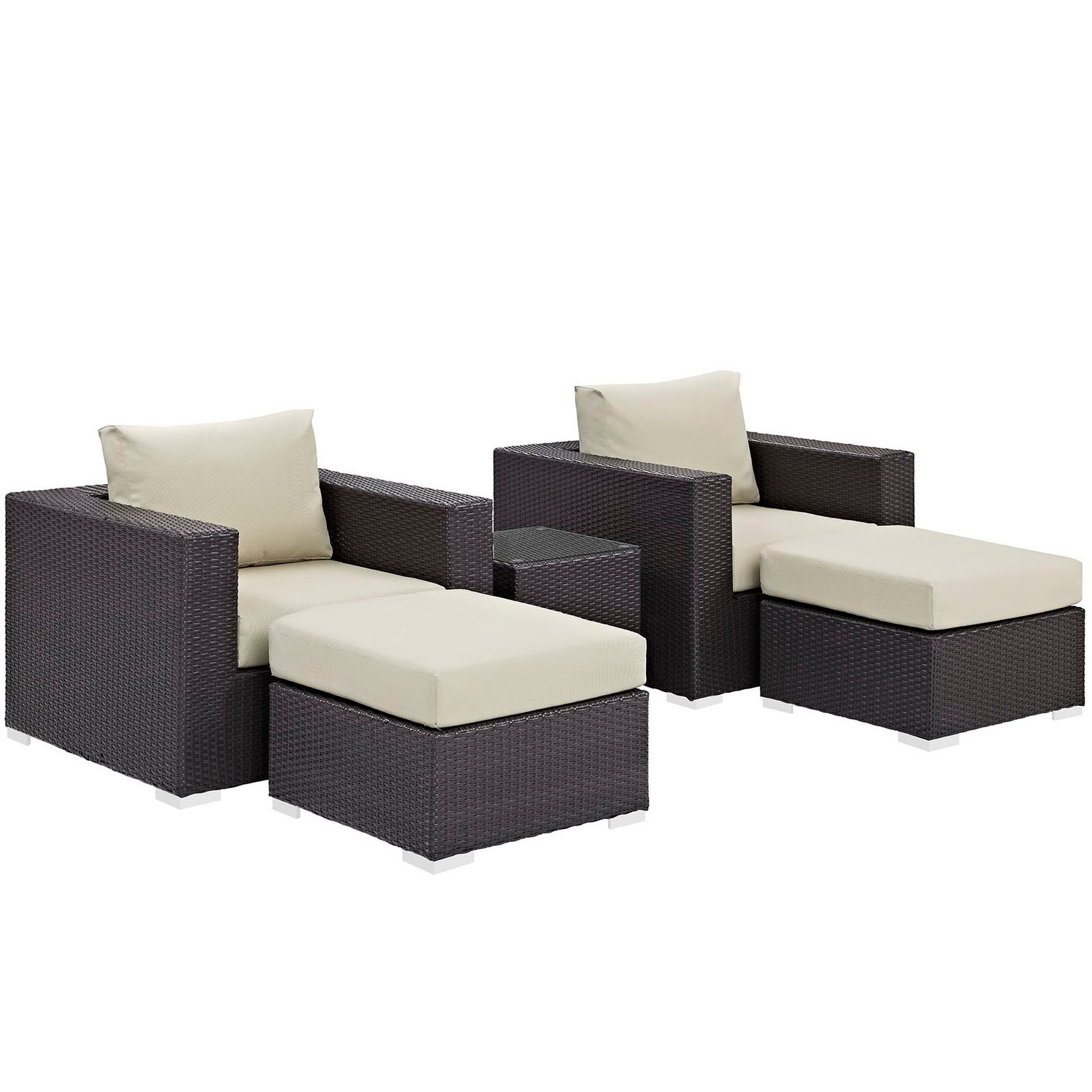 Convene 5 Piece Outdoor Patio Sectional Set - Espresso Mocha