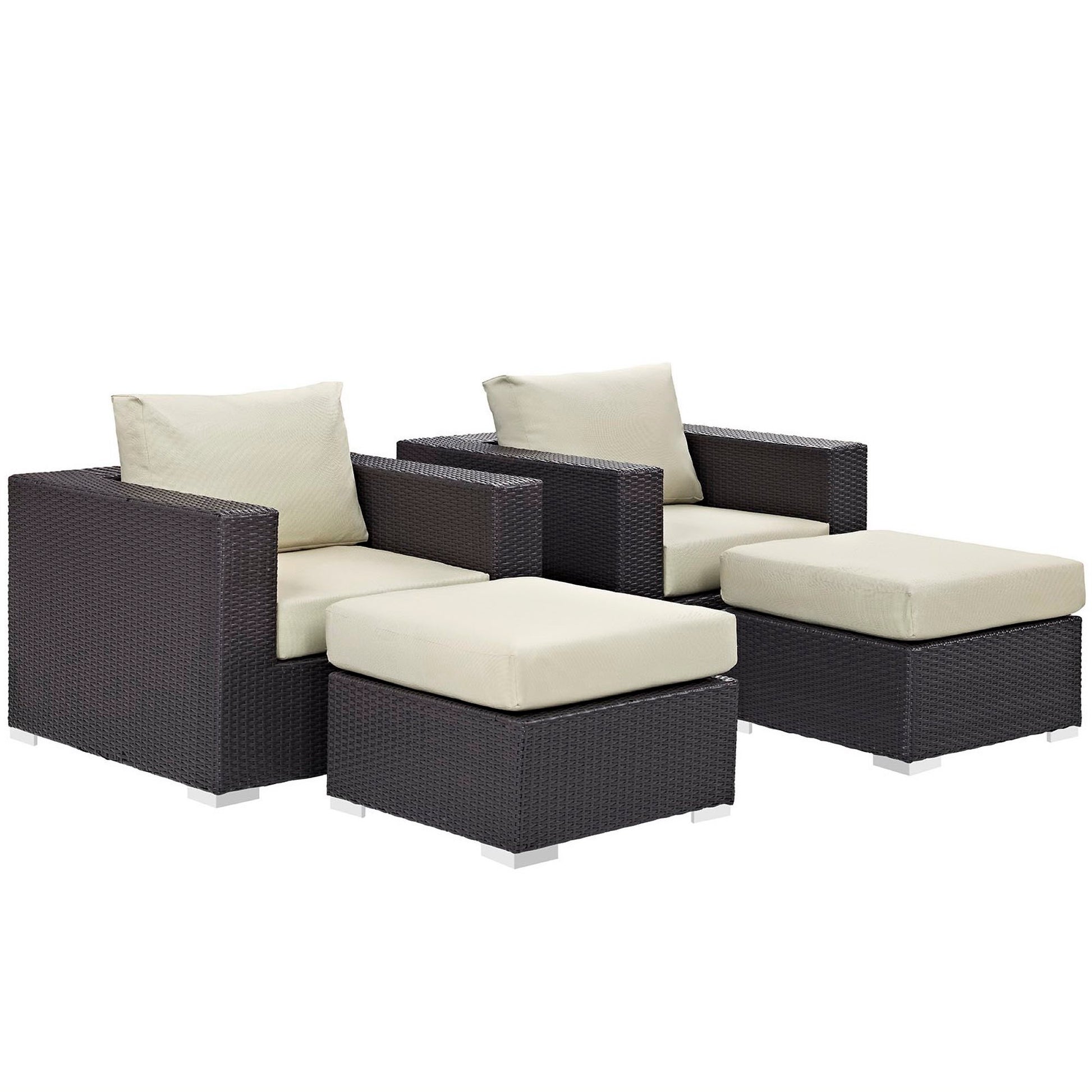 Convene 4 Piece Outdoor Patio Sectional Set - Espresso Mocha