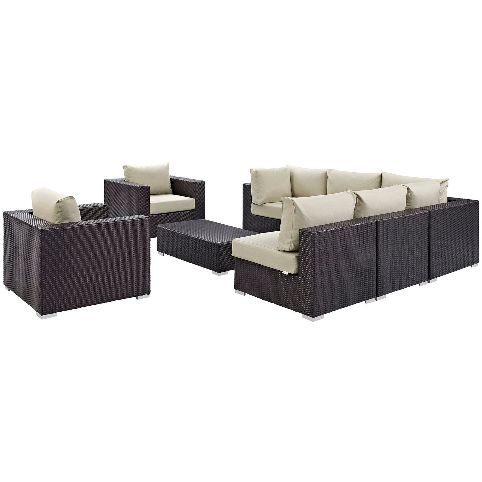 Convene 8 Piece Outdoor Patio Sectional Set - Espresso Mocha