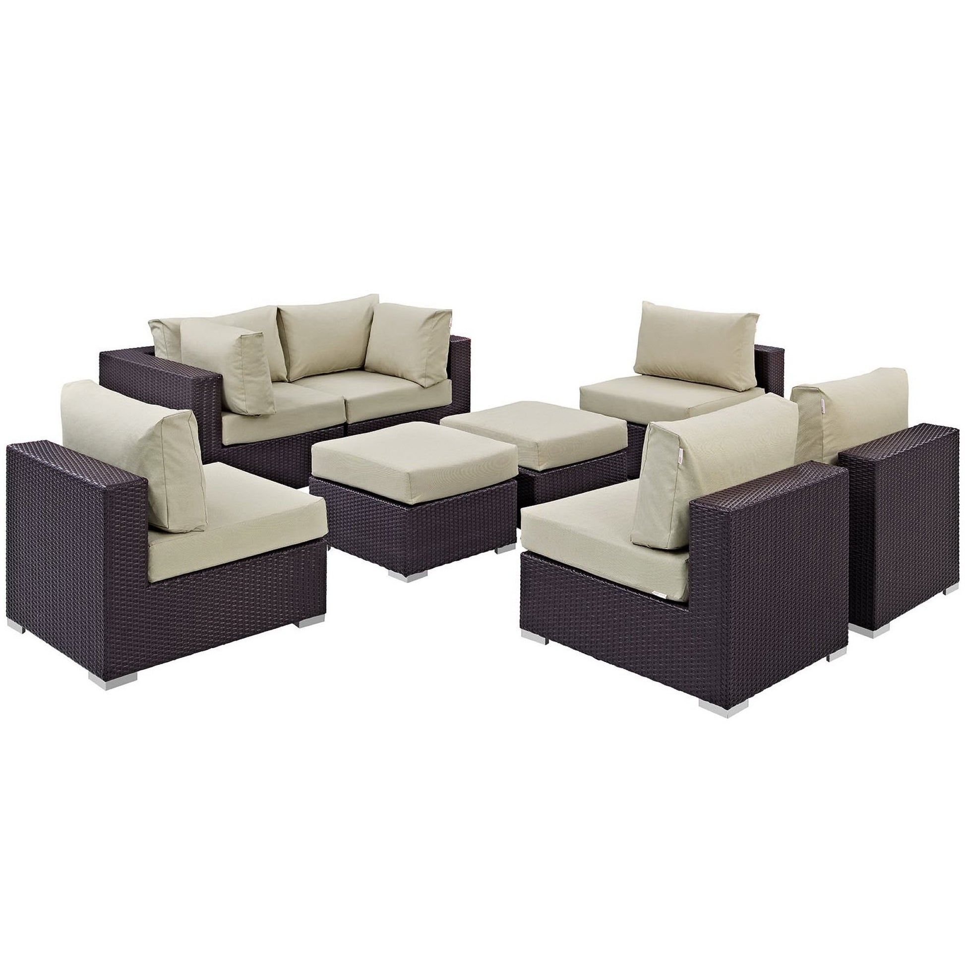 Convene 8 Piece Outdoor Patio Sectional Set - Espresso Mocha