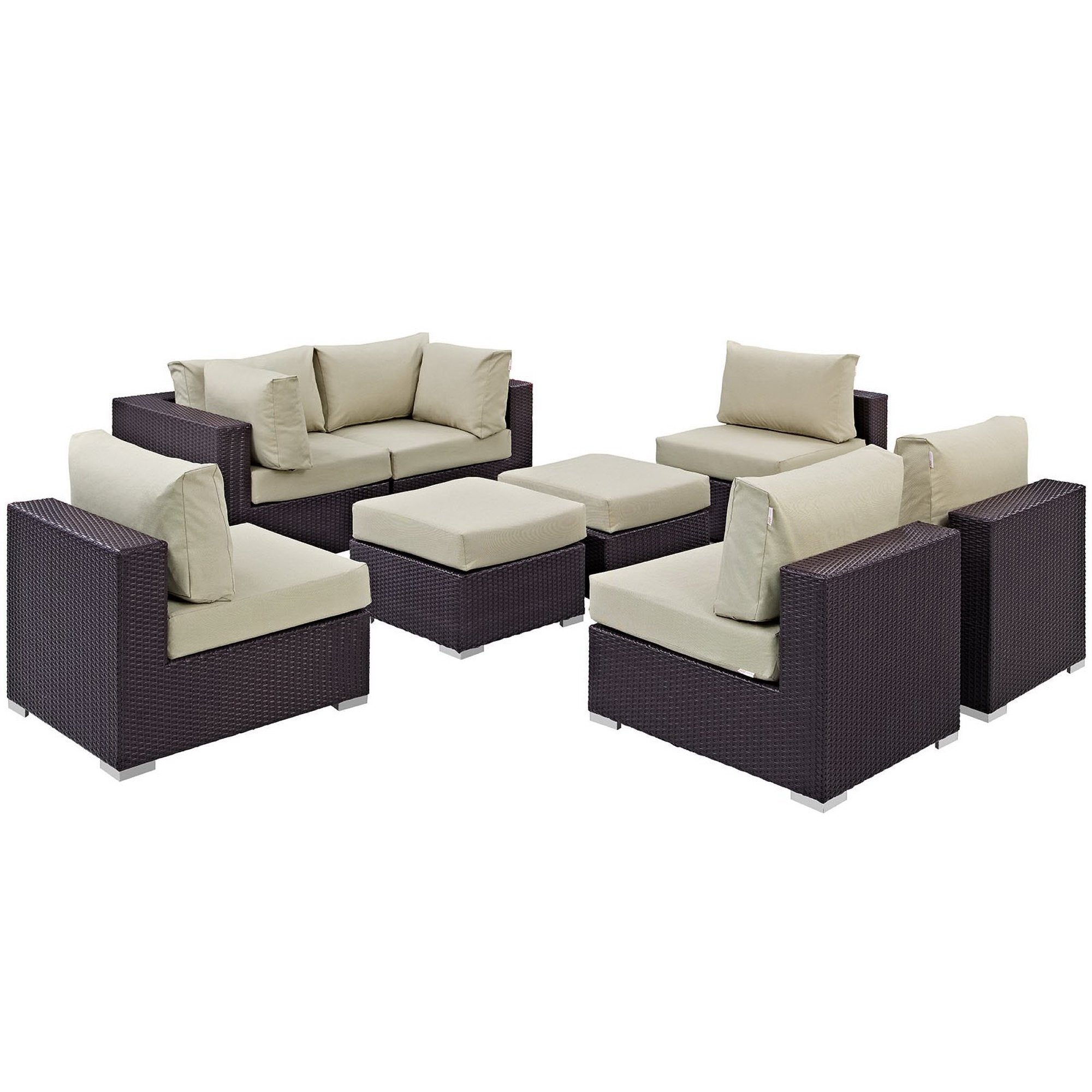 Convene 8 Piece Outdoor Patio Sectional Set - Espresso Mocha