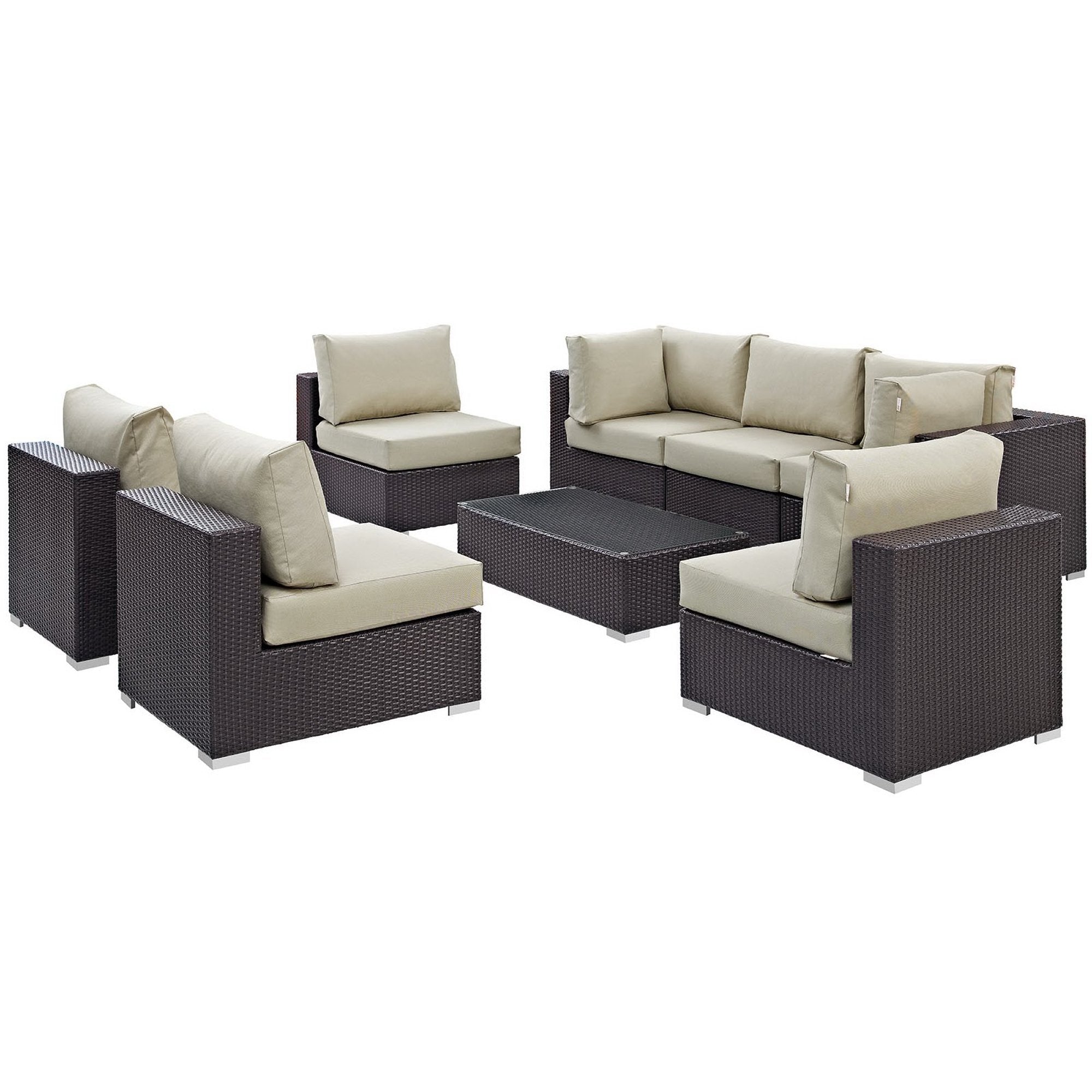 Convene 8 Piece Outdoor Patio Sectional Set - Espresso Beige