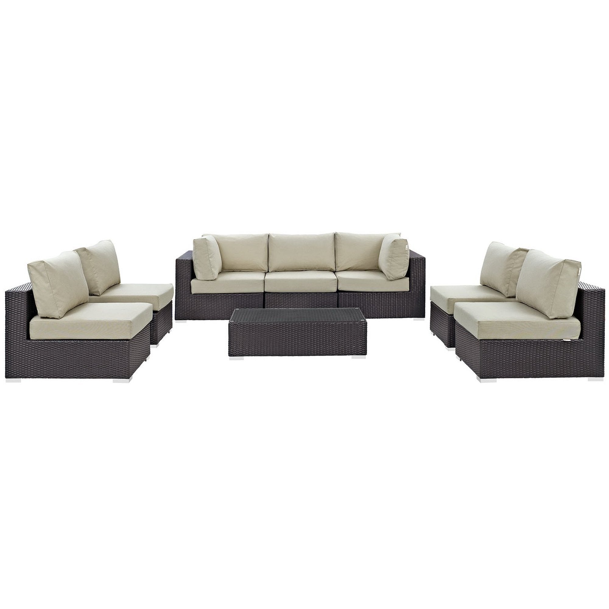 Convene 8 Piece Outdoor Patio Sectional Set - Espresso Mocha