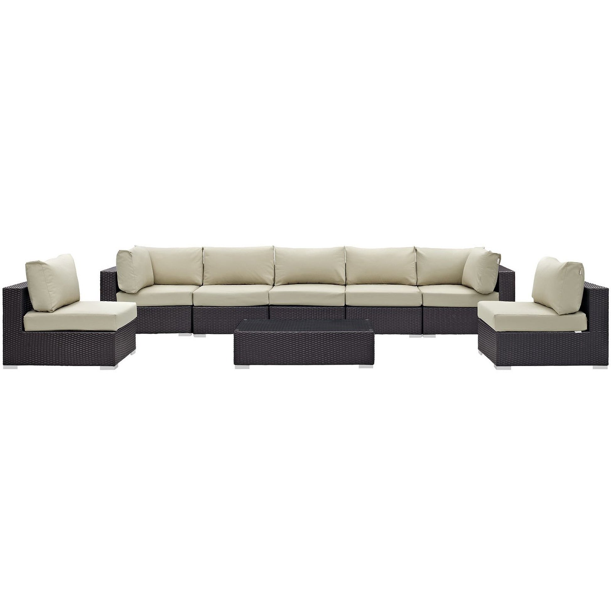 Convene 8 Piece Outdoor Patio Sectional Set - Espresso Orange