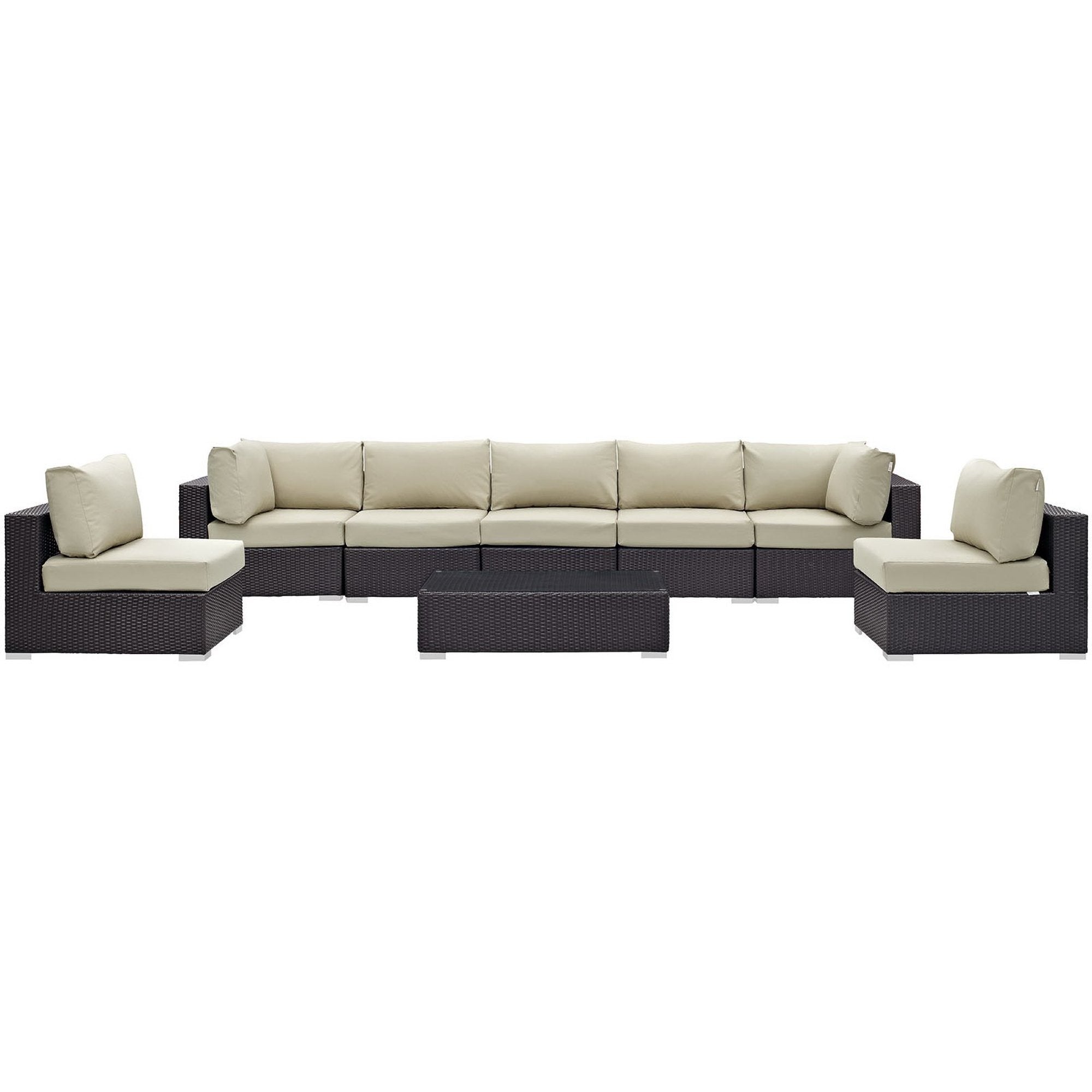 Convene 8 Piece Outdoor Patio Sectional Set - Espresso Orange