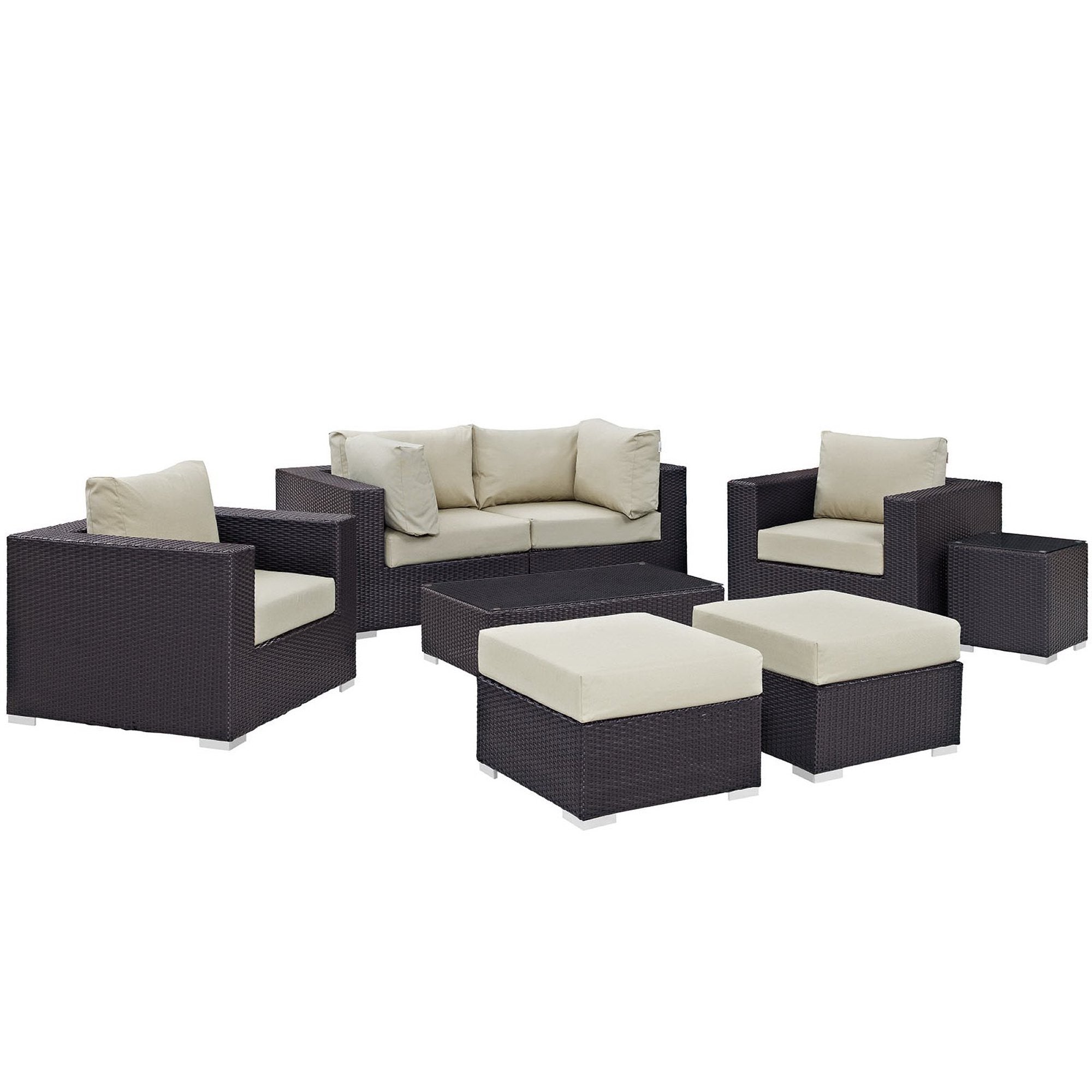 Convene 8 Piece Outdoor Patio Sectional Set - Espresso Mocha
