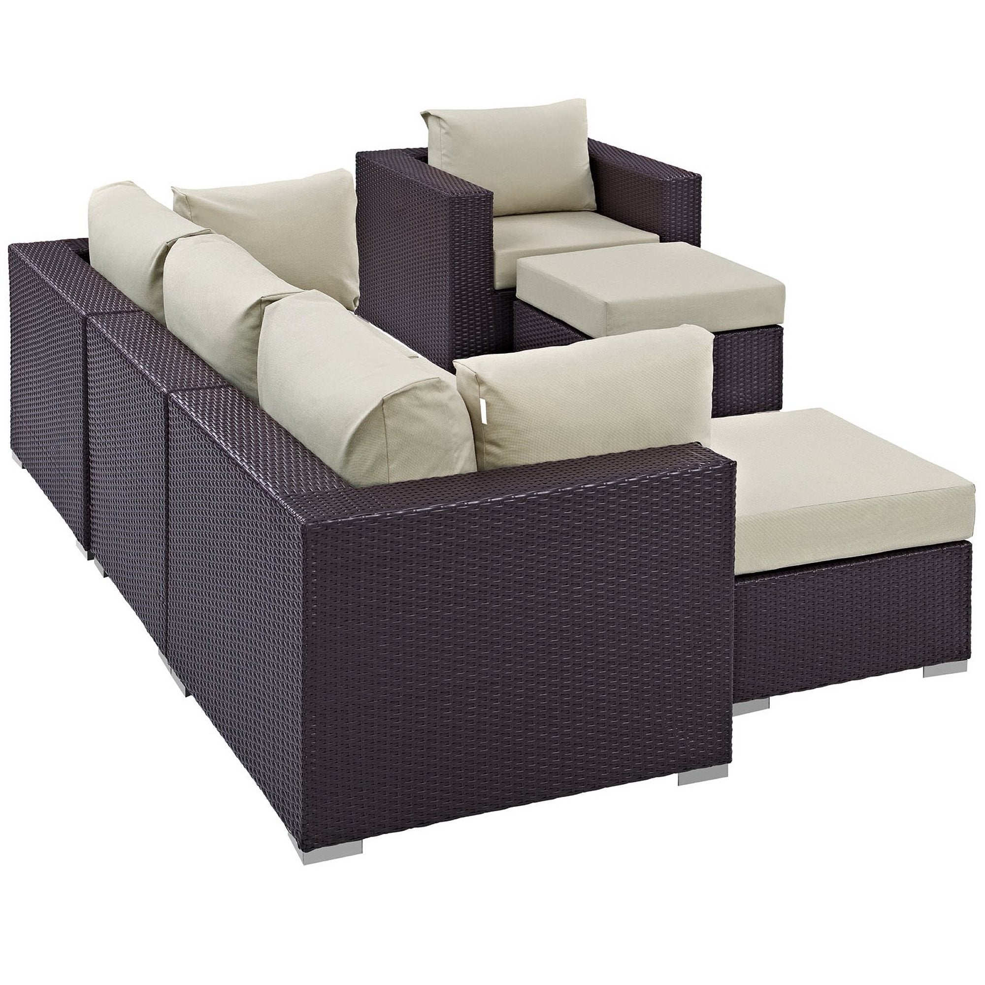 Convene 6 Piece Outdoor Patio Sectional Set - Espresso Mocha