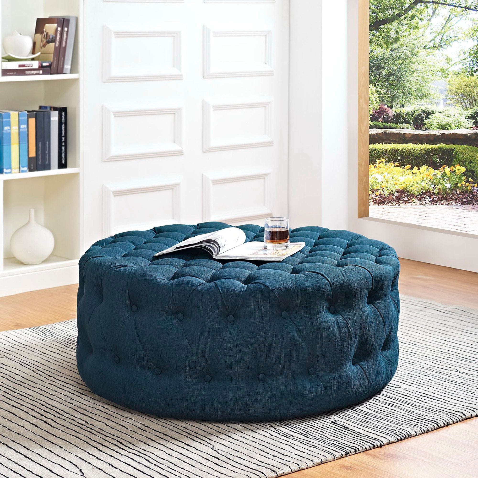 Amour Upholstered Fabric Ottoman - Light Gray