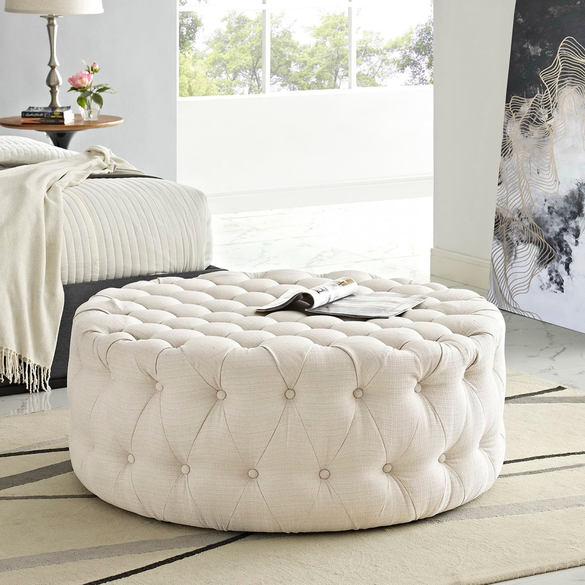 Amour Upholstered Fabric Ottoman