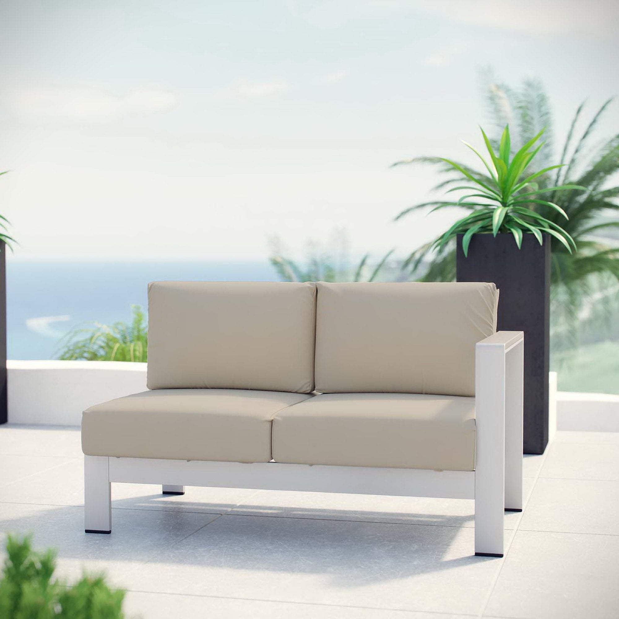 Shore Right-Arm Corner Sectional Outdoor Patio Aluminum Loveseat - Silver Orange